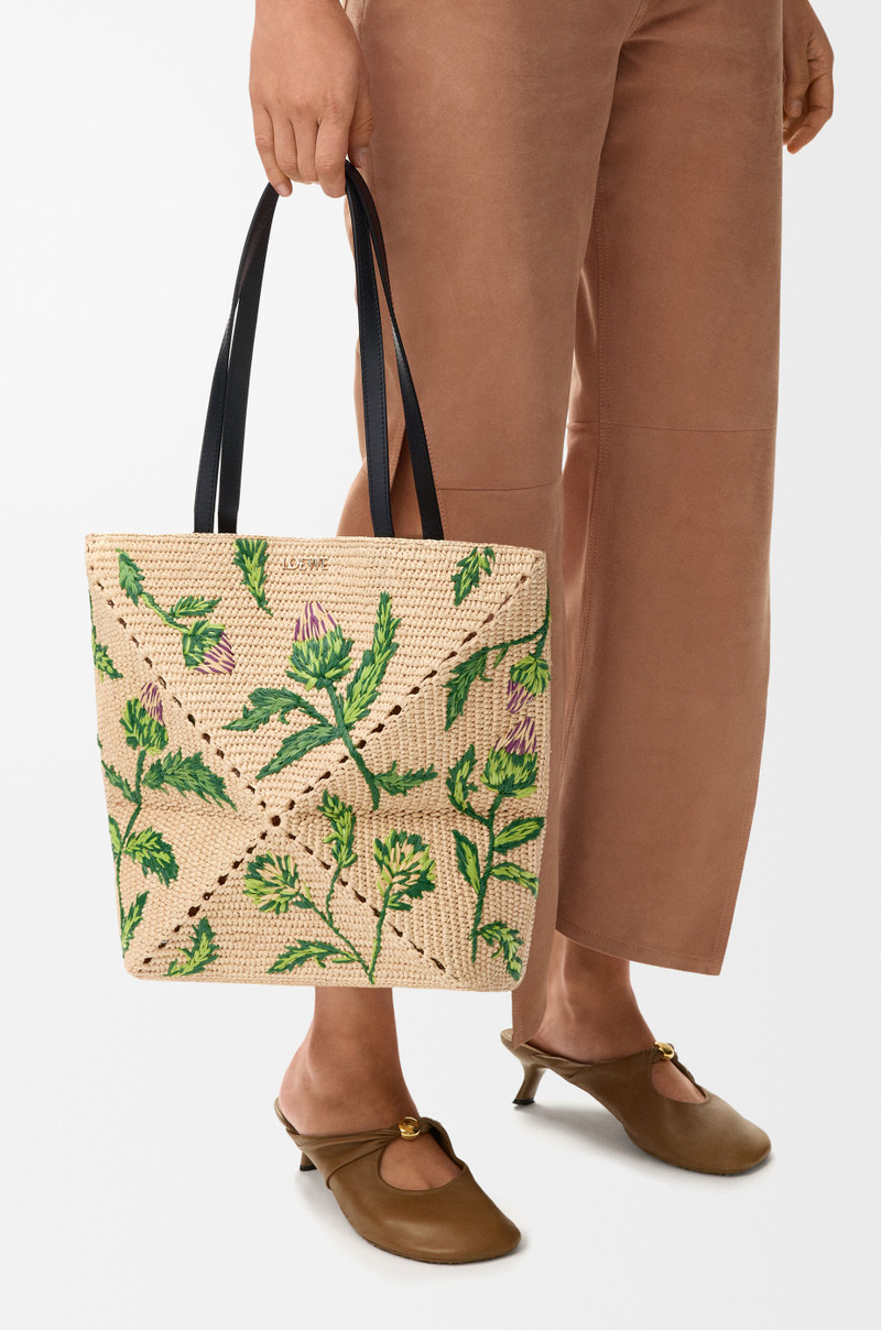 Loewe Medium Puzzle Fold tote in raffia and calfskin outlook