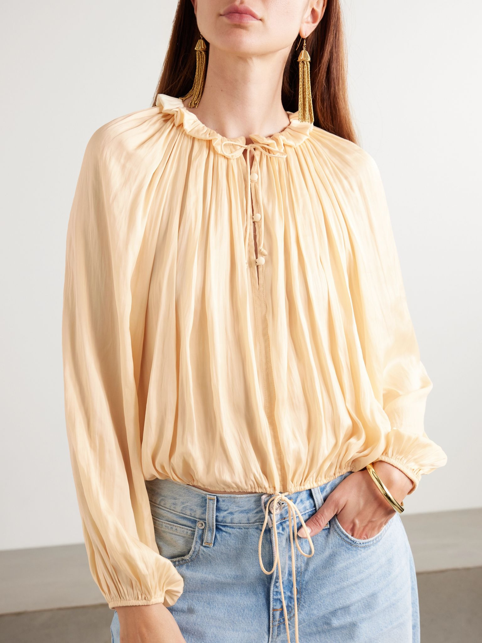 Laurette gathered washed-satin blouse Cream - 3