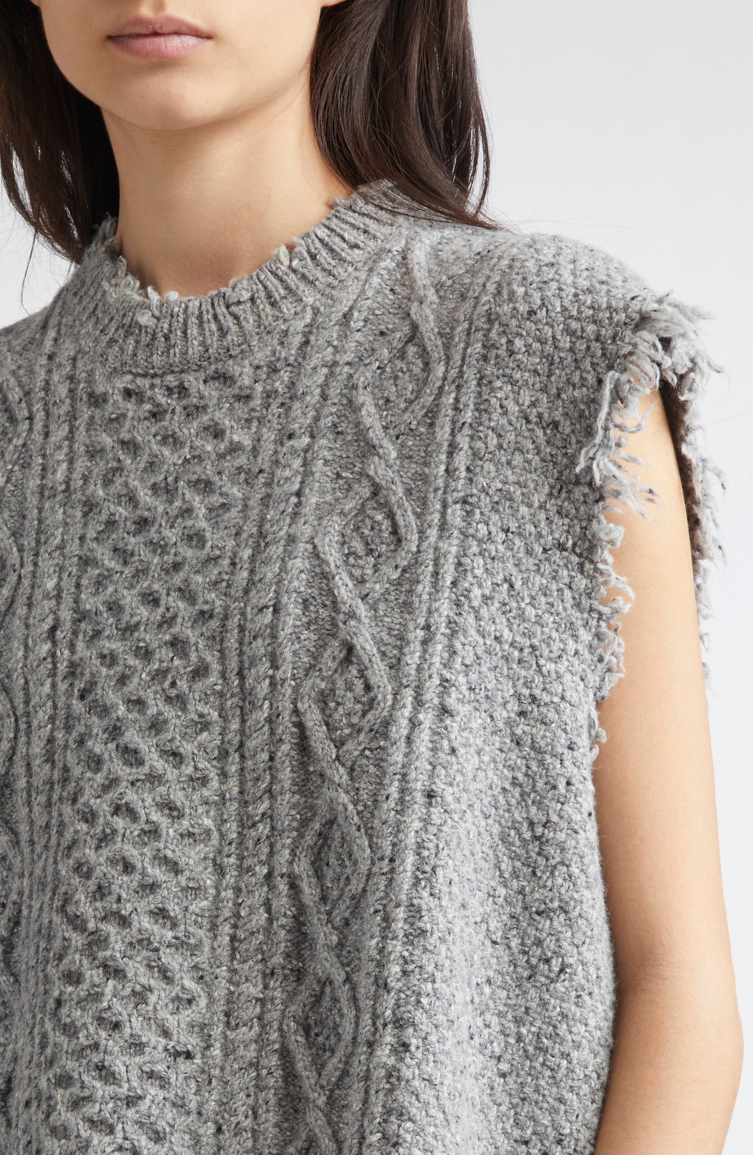 R13 Boyfriend Cable Sweater Vest in Heather Grey Tweed at Nordstrom - 5