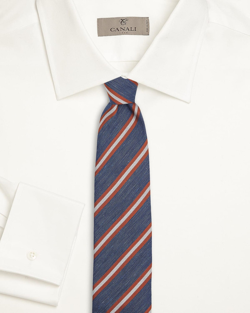 Canali Men's Navy and Tan Striped Silk Tie outlook