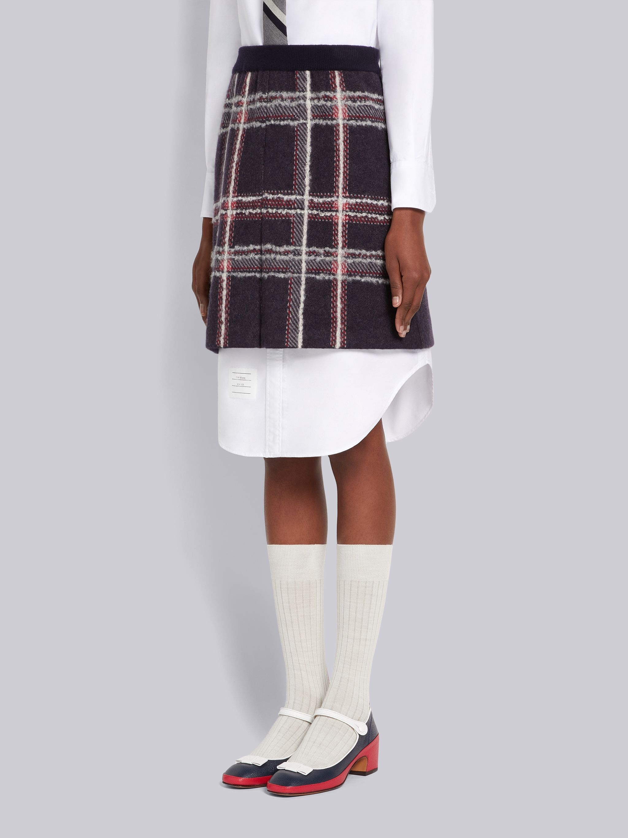 Multicolor Hairline Madras Check Jacquard Boiled Wool Box Pleat Inlay Miniskirt - 2