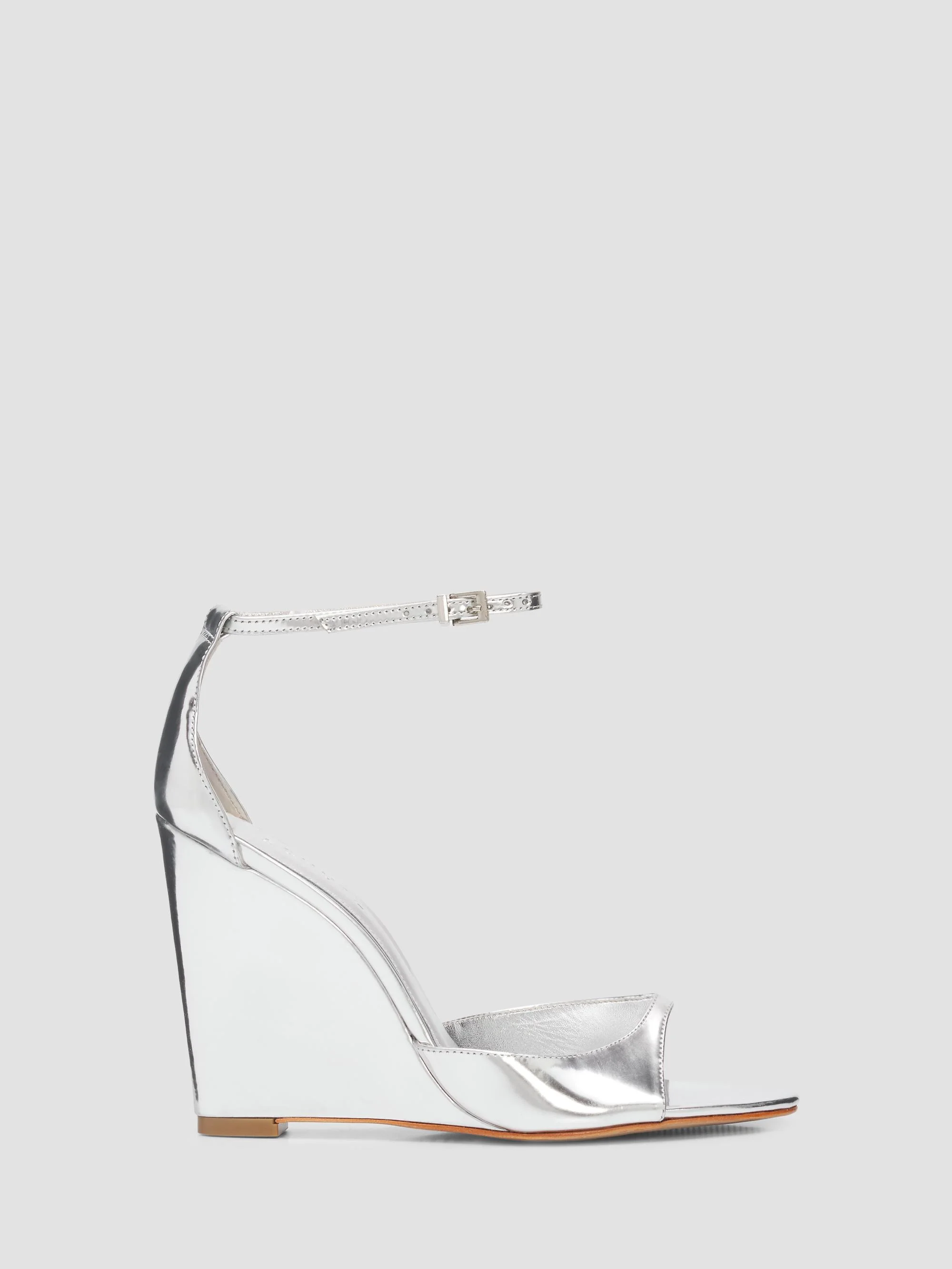 Women's Scarlett 100MM Leather Wedge Sandals - Silver - 1
