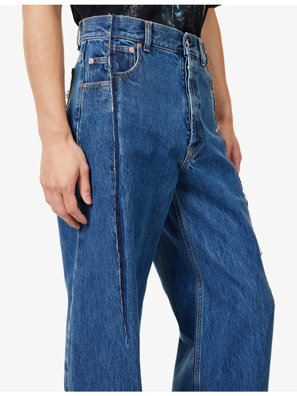 Cut Reconstructed Wide-Leg Denim Jeans - 5