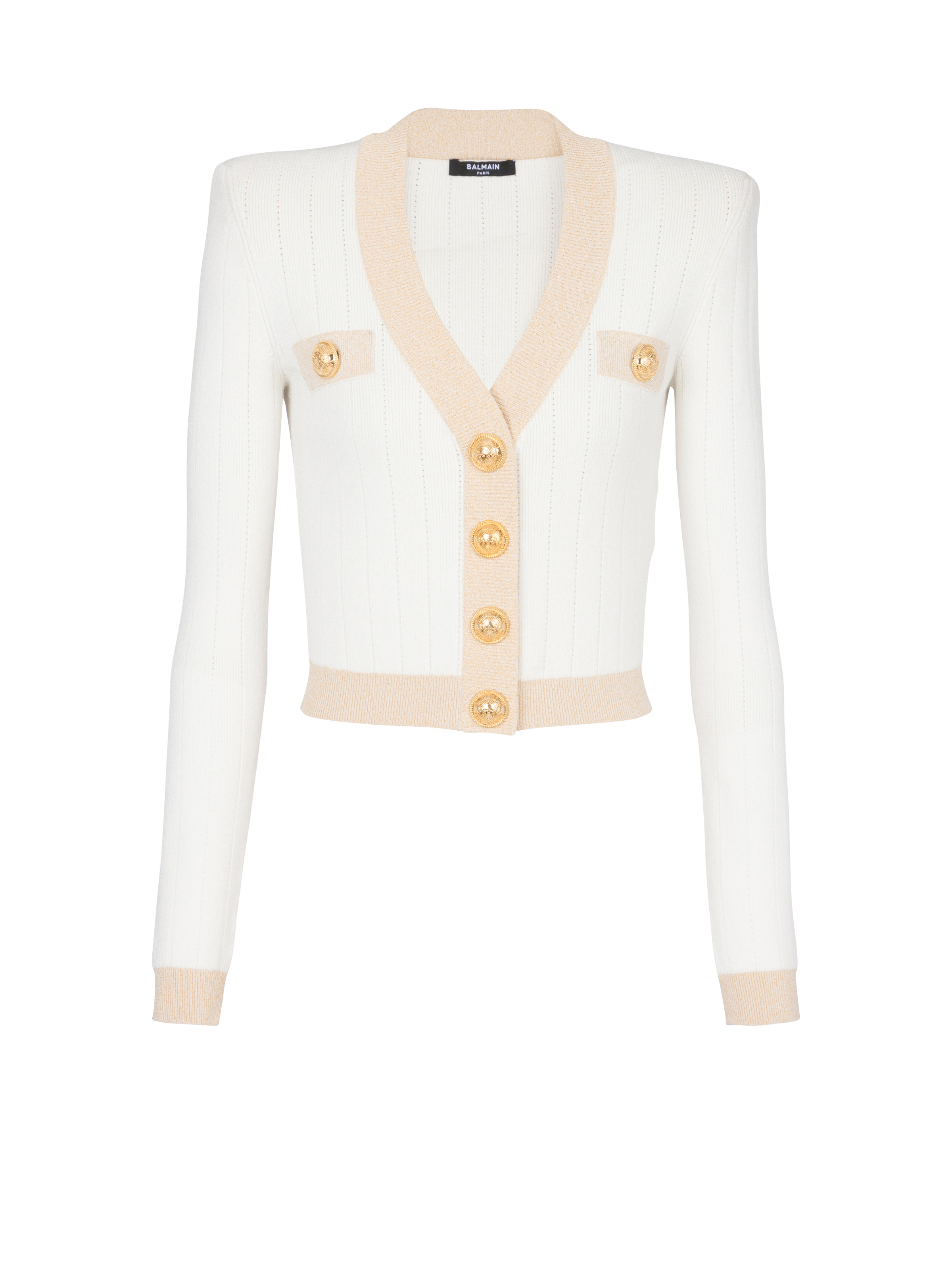 Cropped knit cardigan with gold trim - 1