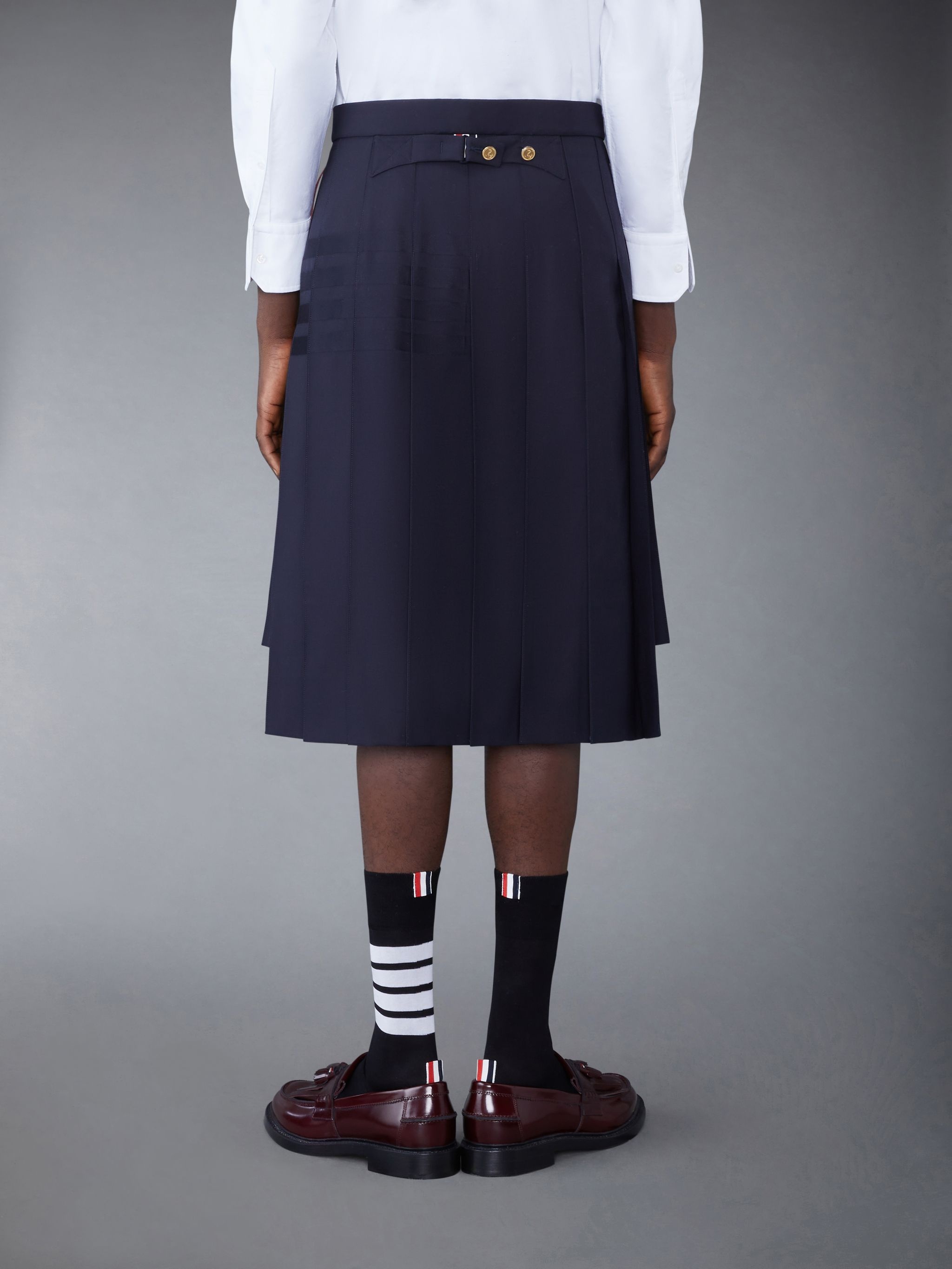 Plain Weave 4-Bar Pleated Backstrap Classic Skirt - 3