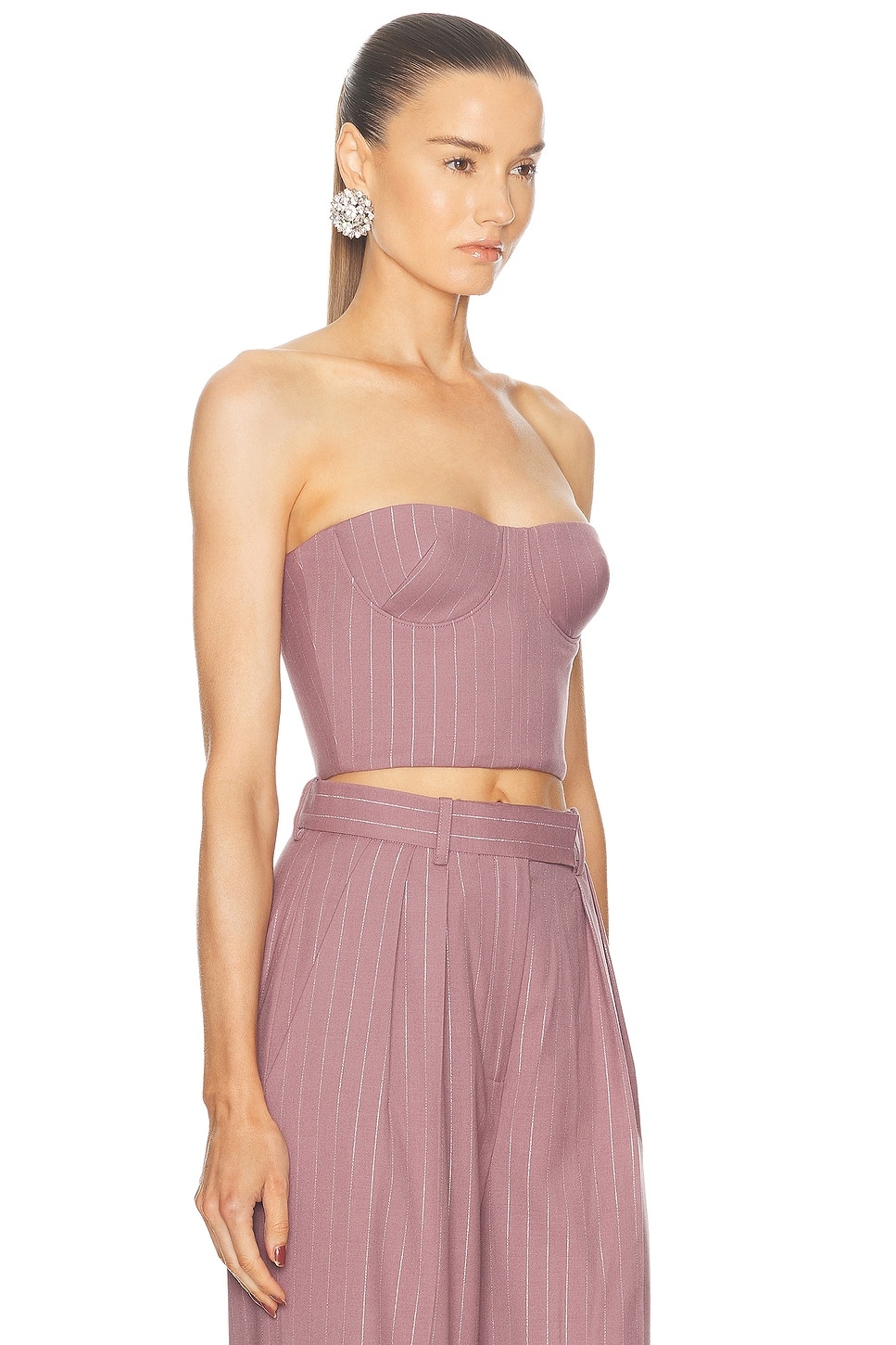 Lurex Pinstripe Strapless Crop Top - 2
