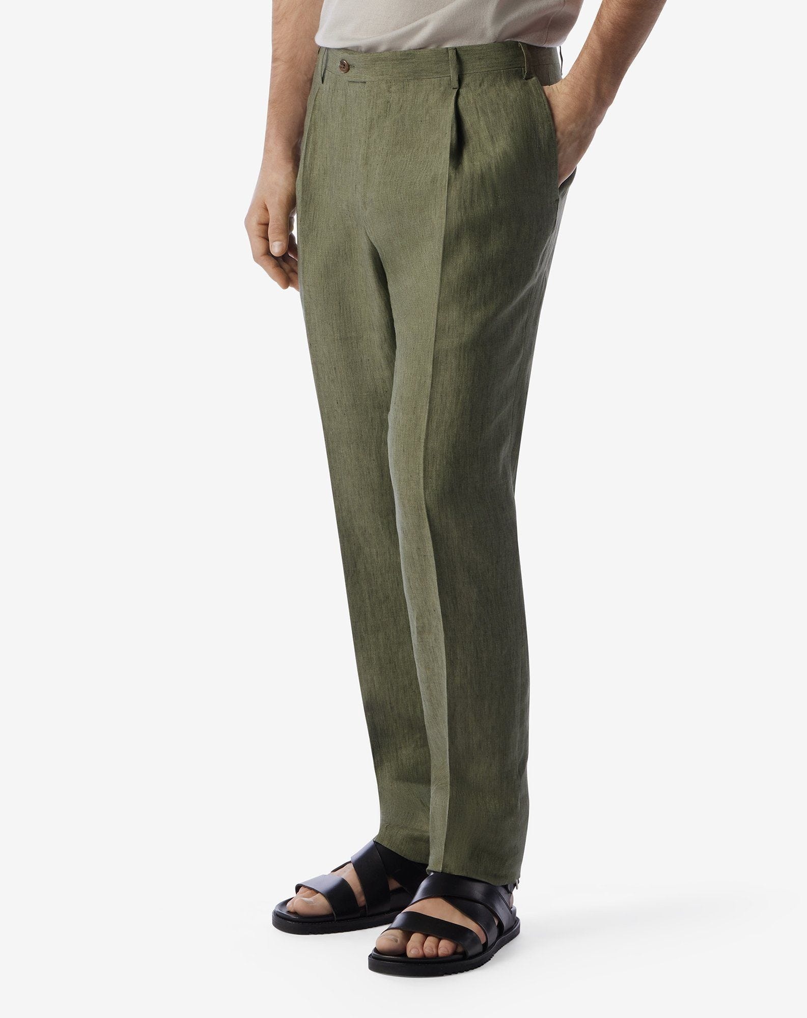 Single-dart green trousers made from pure linen chambray - 2