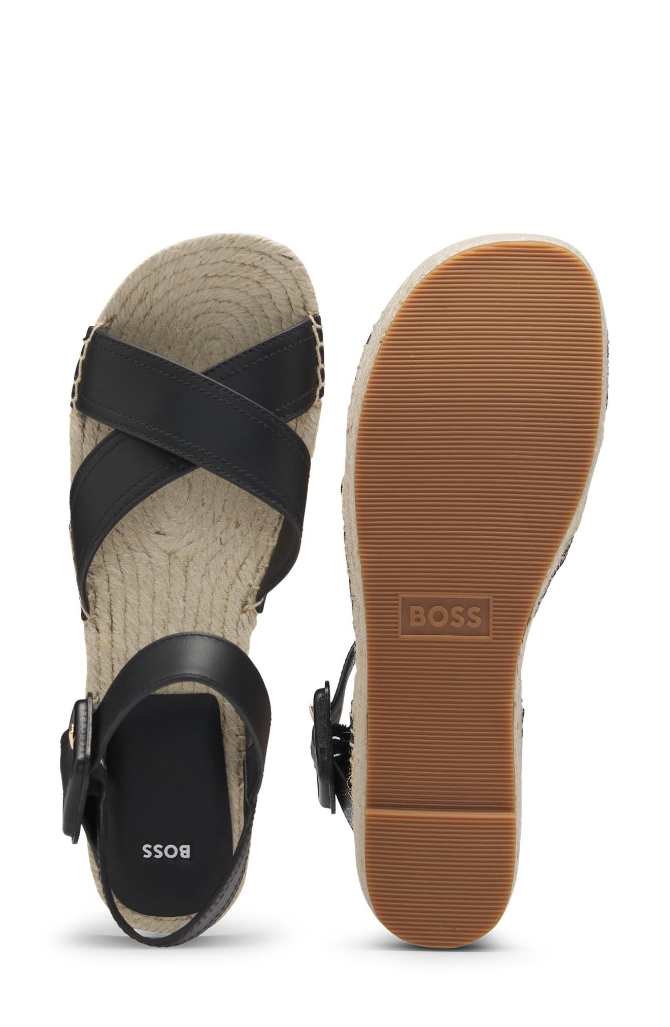 BOSS Machica Espadrille Ankle Strap Platform Wedge Sandal in Black at Nordstrom - 8