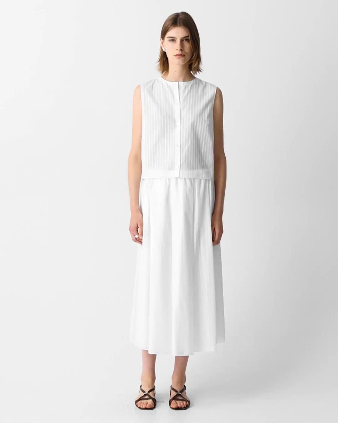 Pleated A-Line Skirt in Linear Cotton - 8