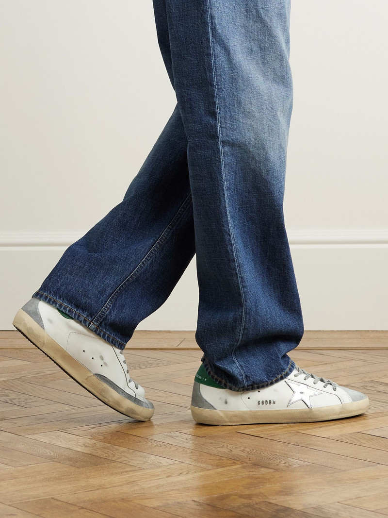 Golden Goose Super-Star Distressed Suede-Trimmed Leather Sneakers White outlook