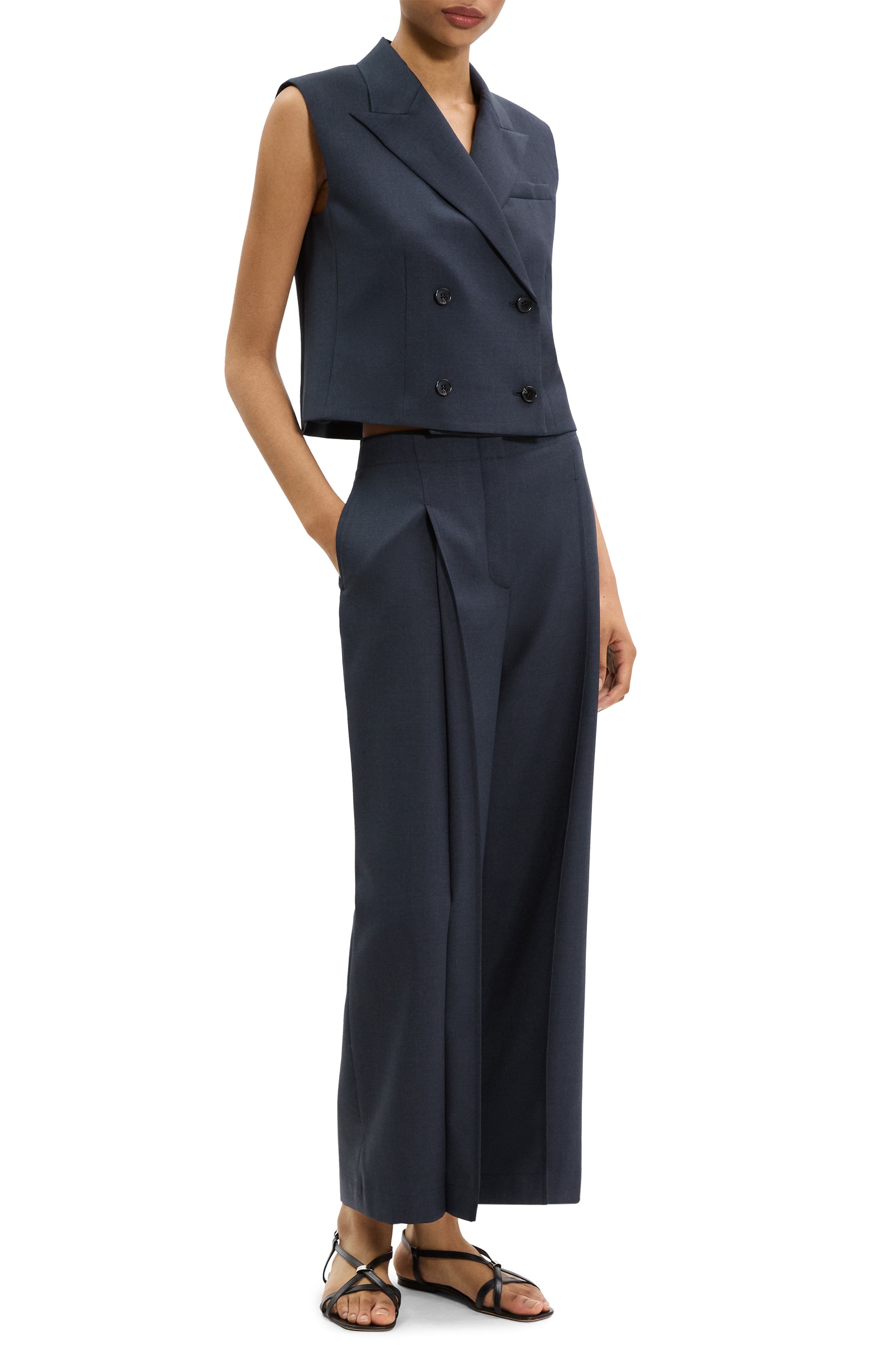 Theory Double Breasted Crop Vest in Nocturne Navy at Nordstrom - 6