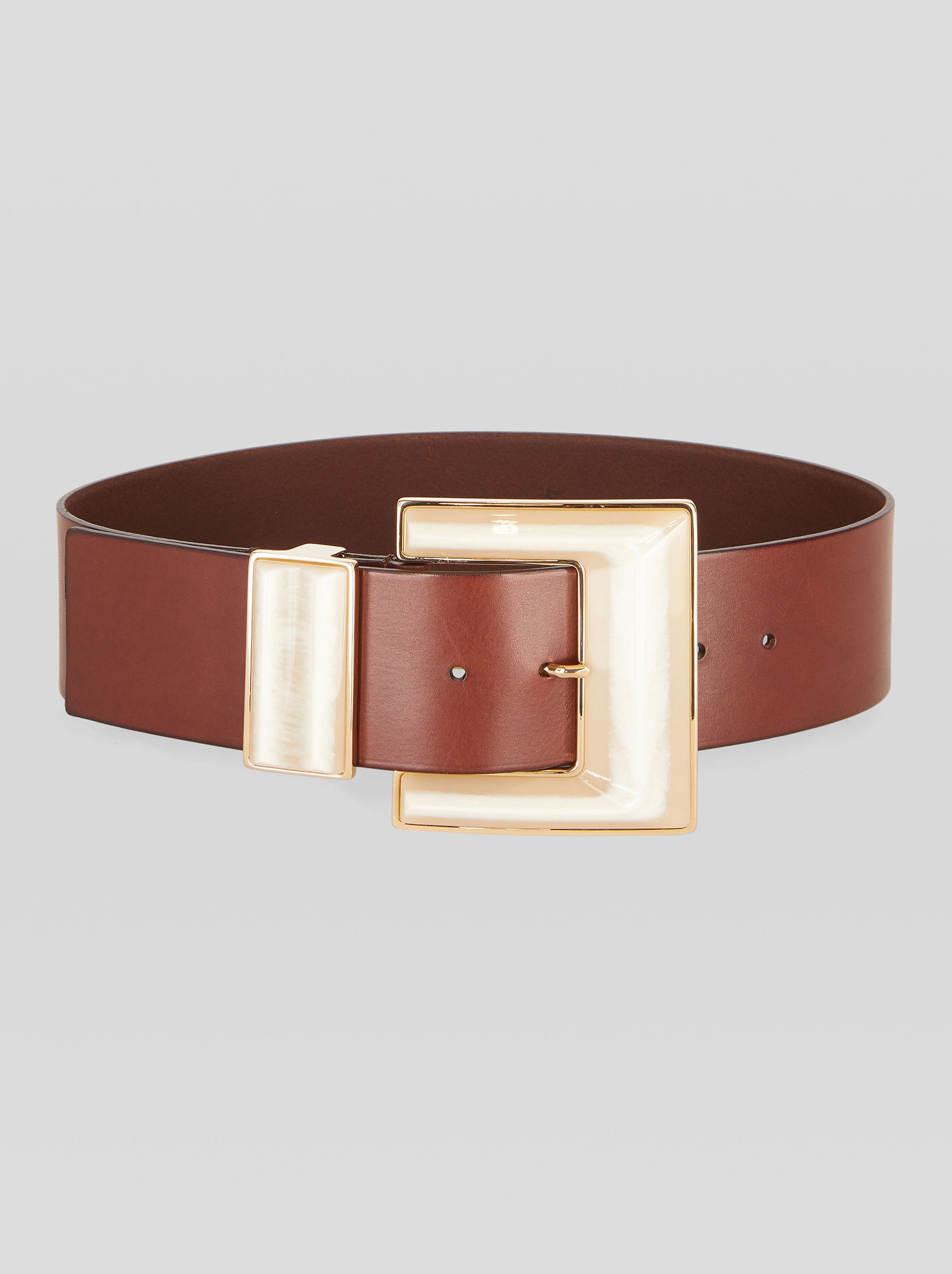 LEATHER BELT WITH MAXI GEOMETRIC BUCKLE - 1