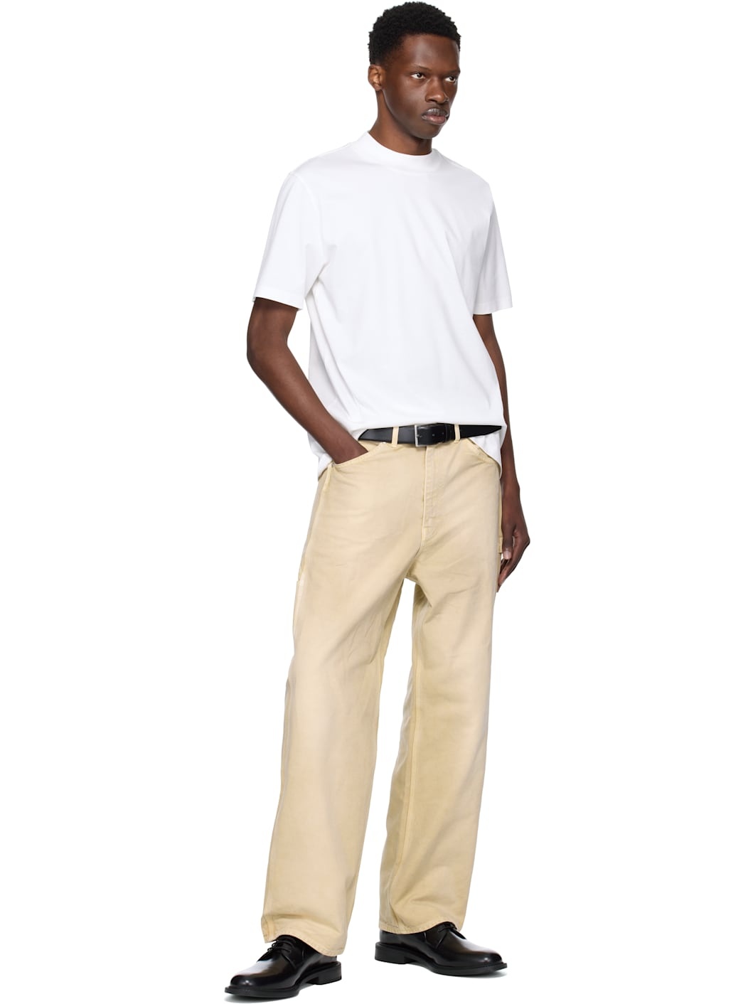 White Slim-Fit Stand Collar T-shirt - 4