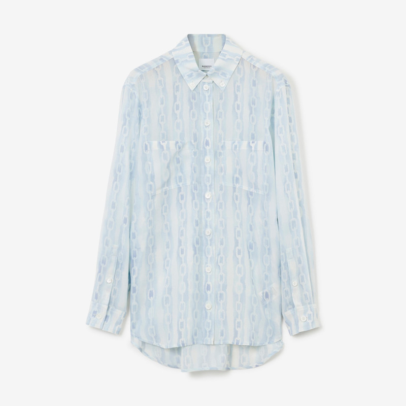 Button-down Collar Chain Print Silk Oversized Shirt 1
