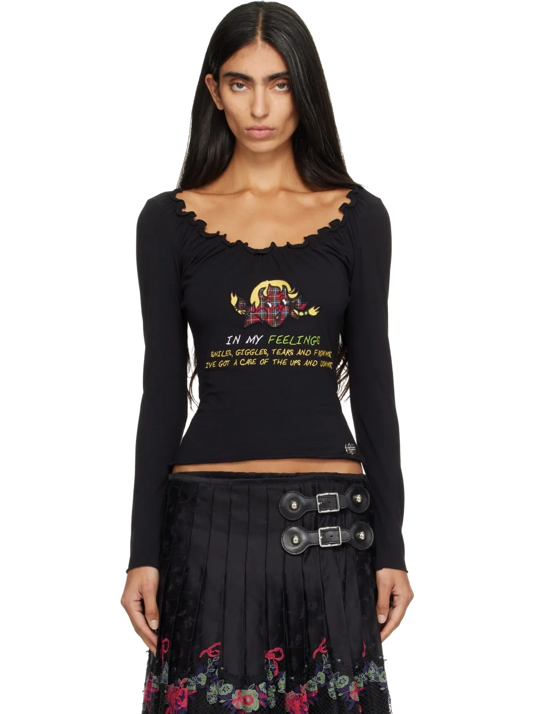 Black 'FEELINGS' Happy Long Sleeve T-shirt - 1