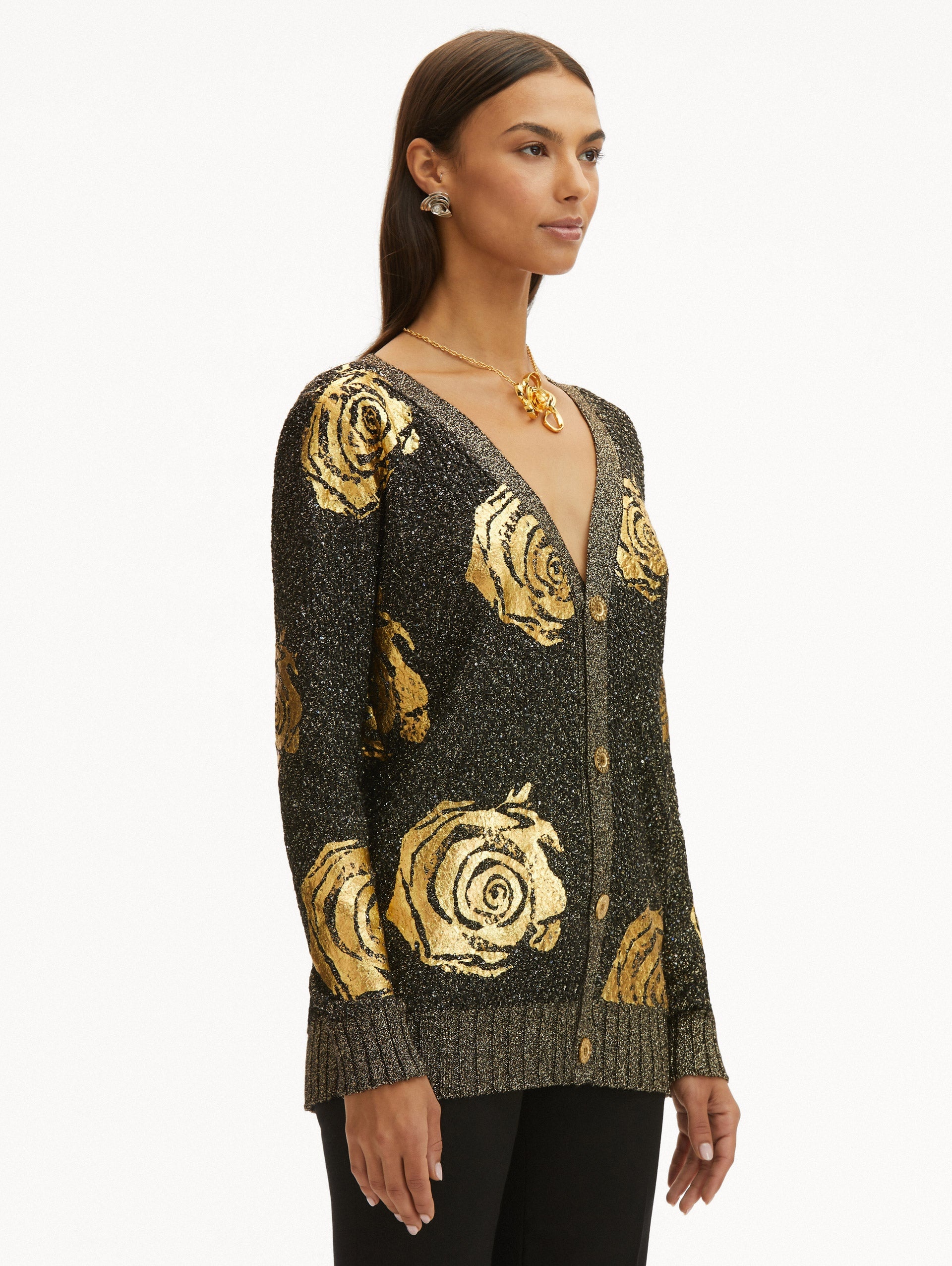 GOLD FOIL ENGLISH ROSE CARDIGAN - 5