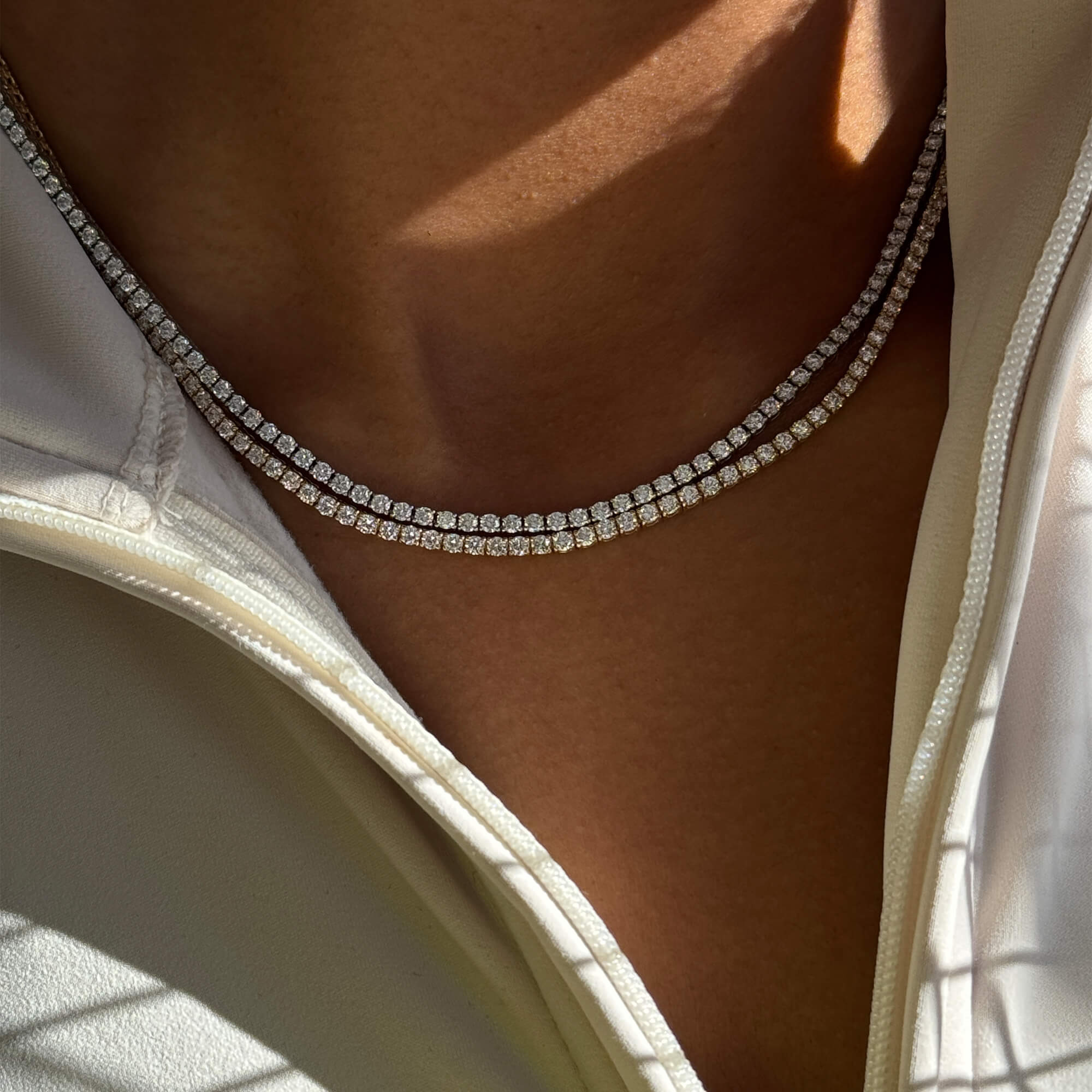 LAB-Created Unflippable Tennis Necklace in Yellow Gold - 10