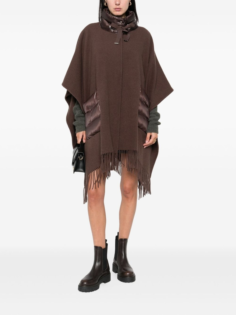 Herno quilted-pocket fringe poncho outlook