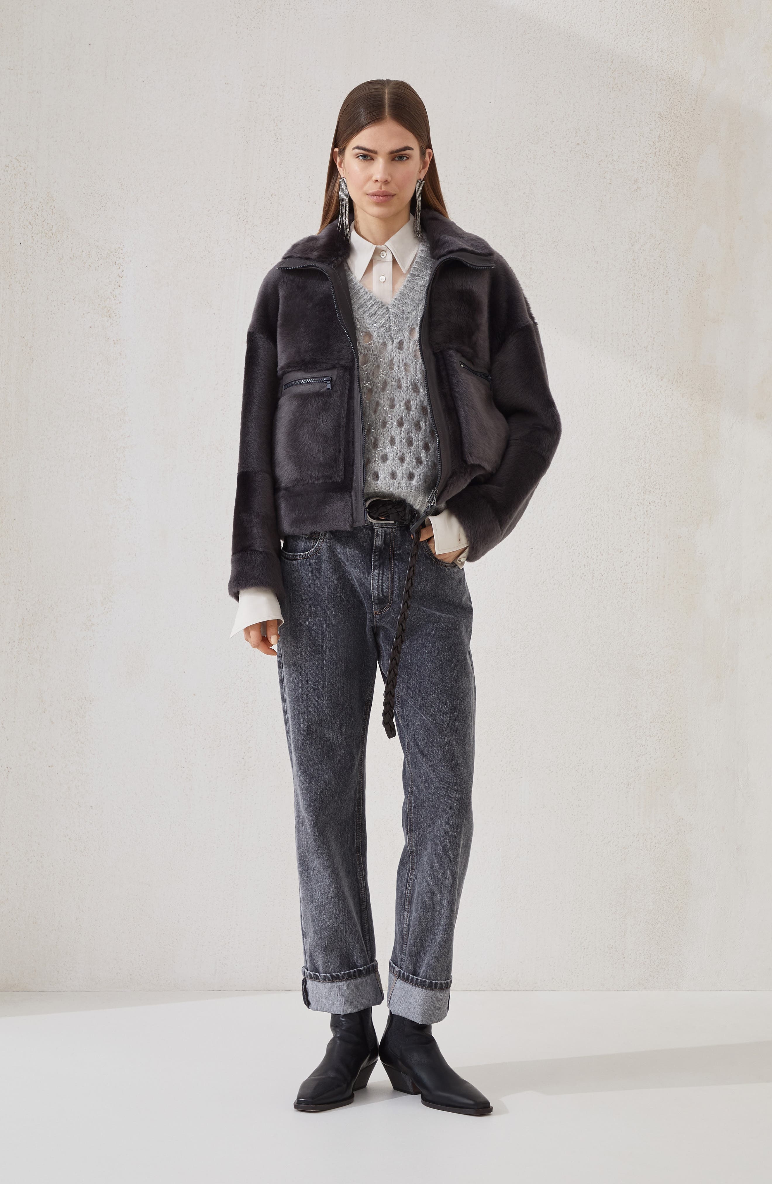 Brunello Cucinelli Shearling outerwear in Charcoal at Nordstrom - 6