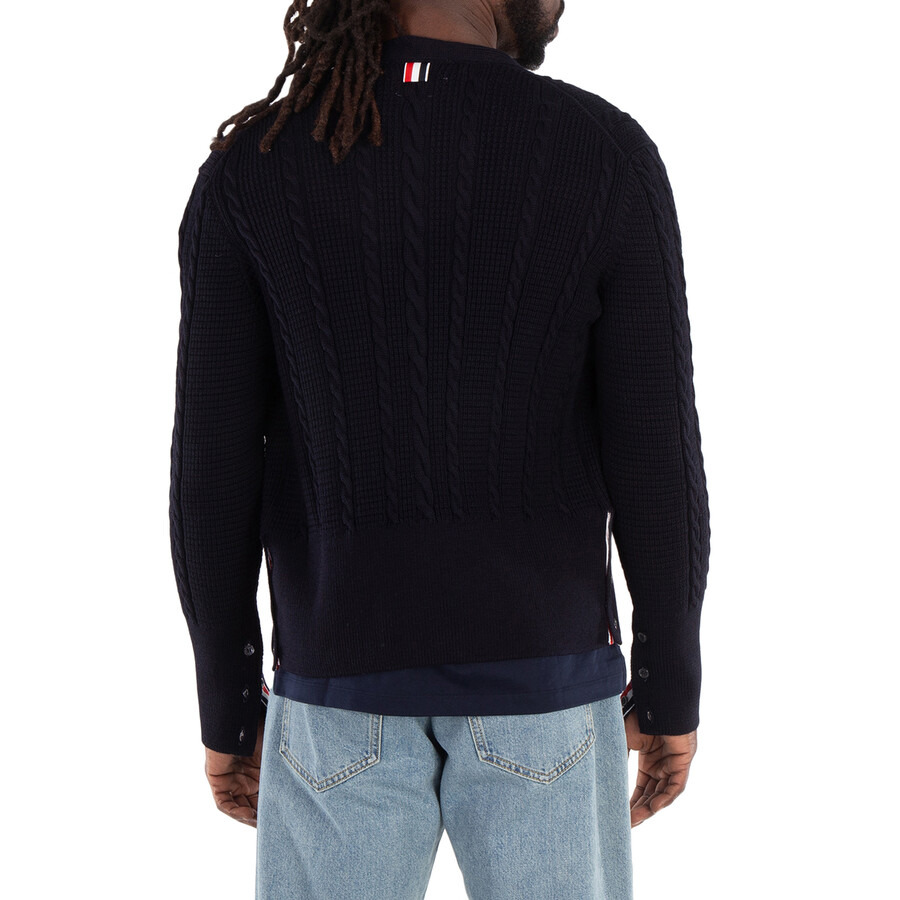 Thom Browne Wool Relaxed V-Neck Cable Cardigan - 6