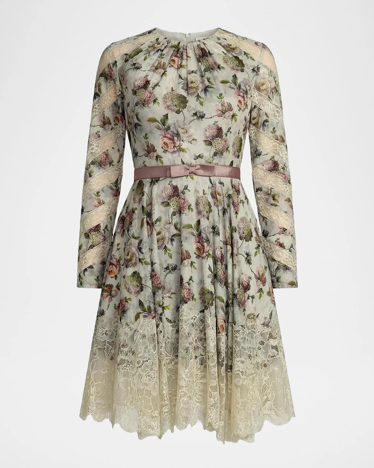 Floral Lace-Hem Knee-Length Dress - 1