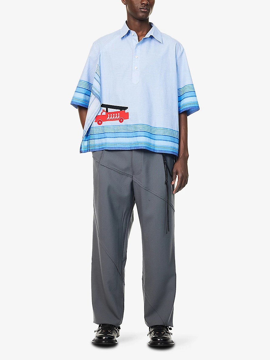 Handkerchief Short-Sleeve Cotton-Poplin Shirt - 2