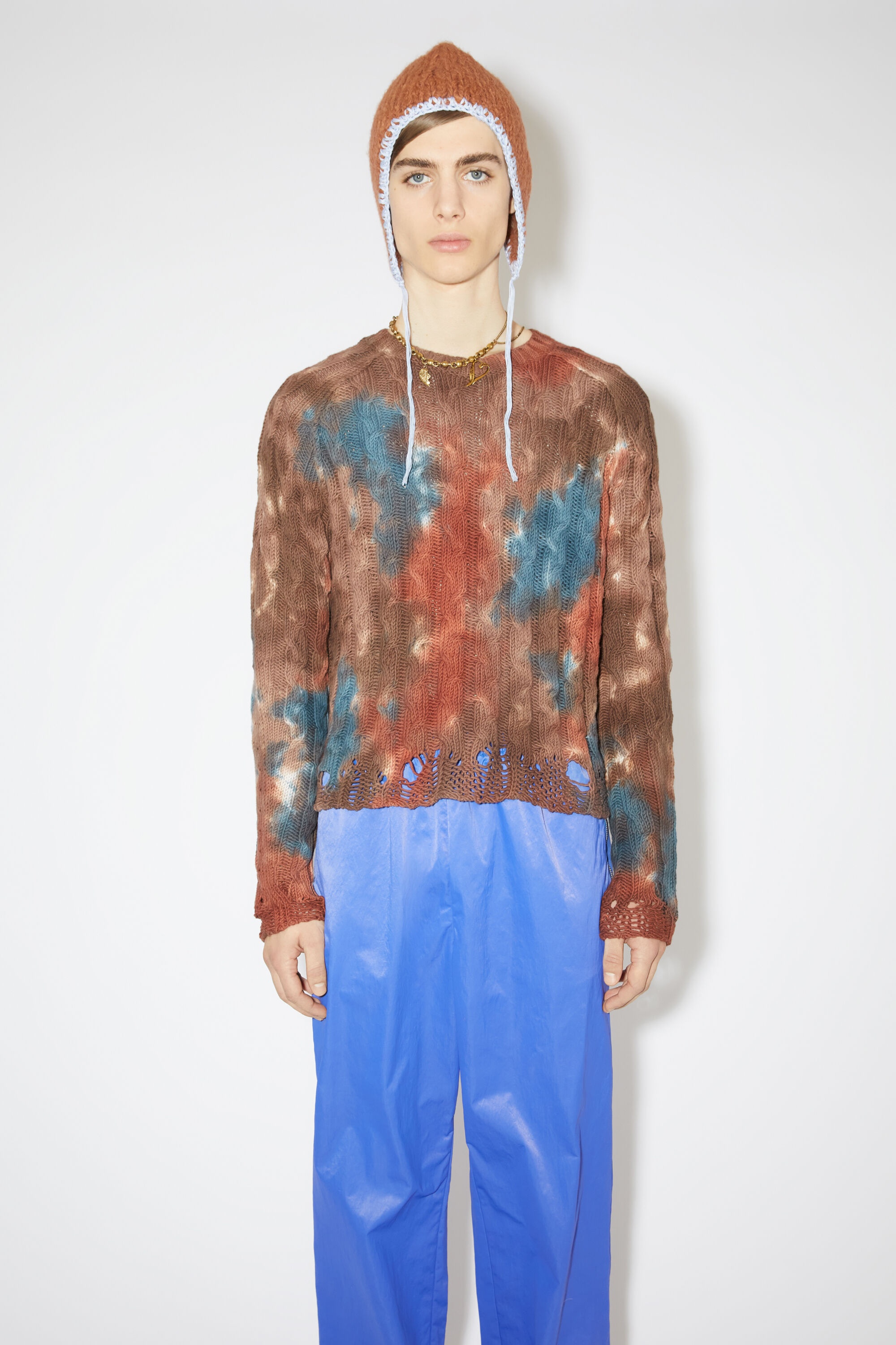 Tie-dye cable-knit jumper - Rust brown/blue - 2