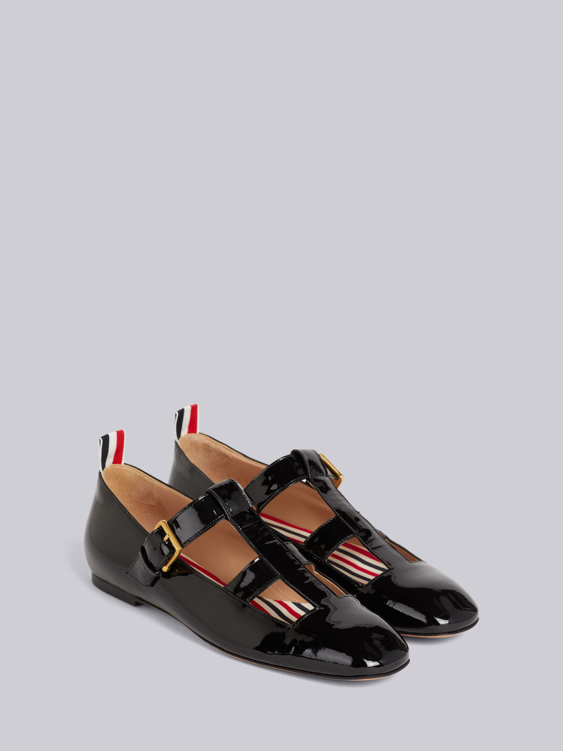 Black Soft Patent Calfskin T-bar Mary Jane Flat 3