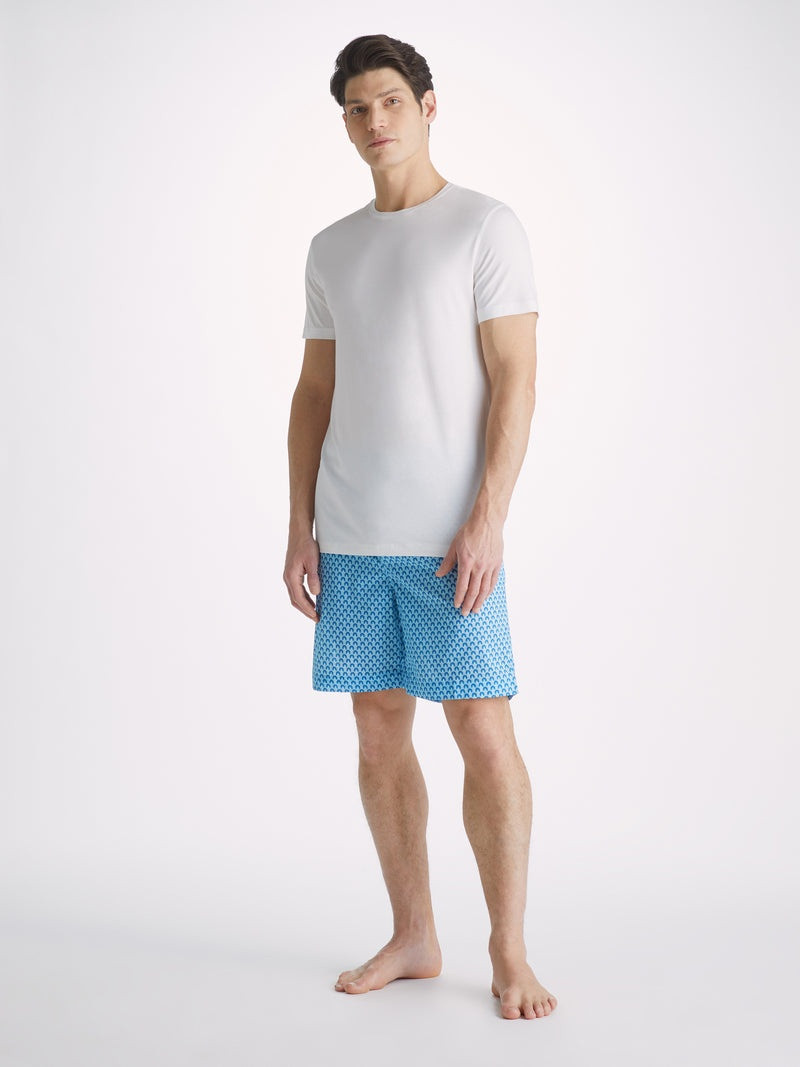 Derek Rose Men's Lounge Shorts Ledbury 65 Cotton Batiste Blue outlook