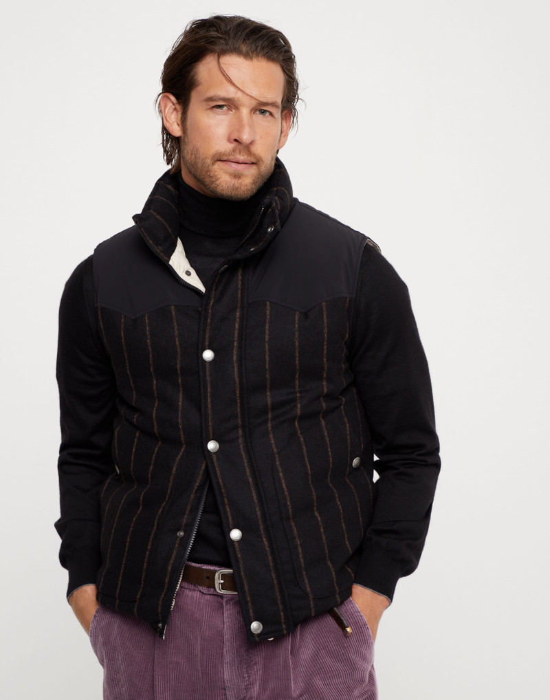 Alpaca and wool wide chalk stripe down vest 1