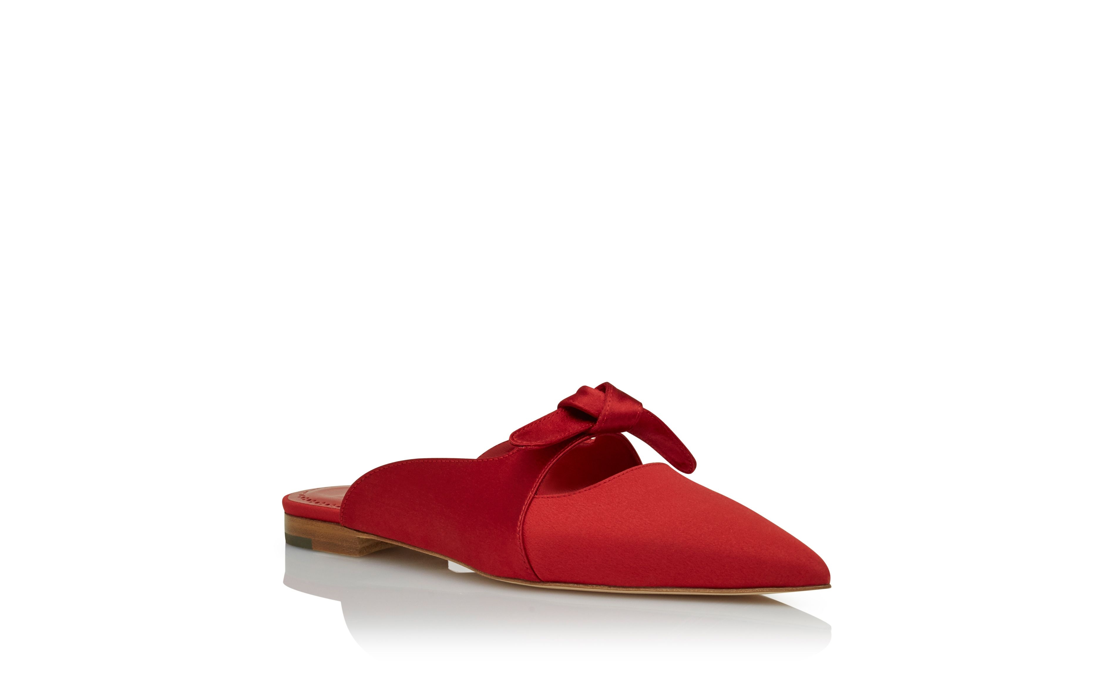 Red Crepe De Chine Bow Flat Mules - 3