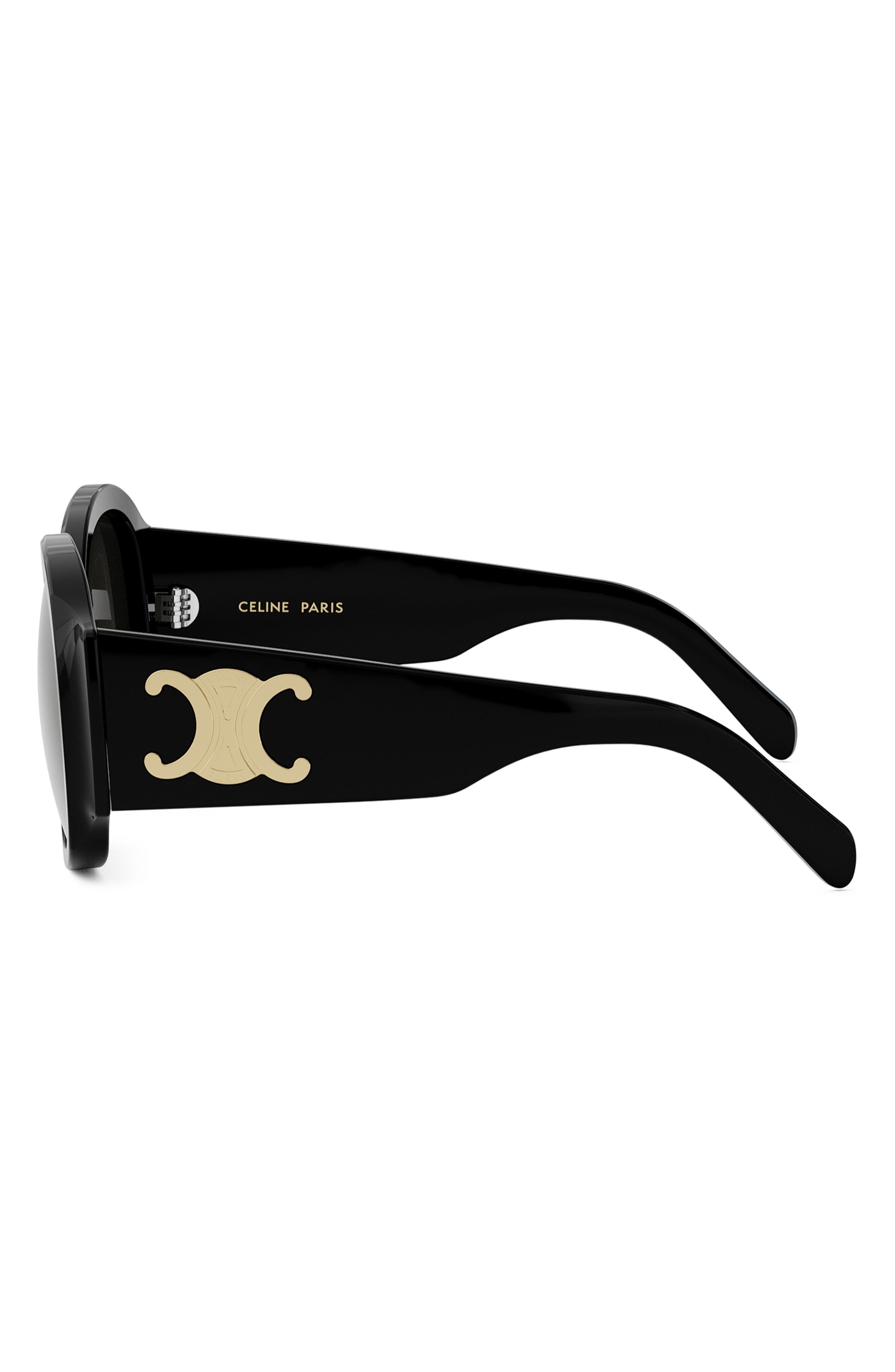 CELINE Maxi Triomphe 54mm Round Sunglasses in Shiny Black /Smoke at Nordstrom - 3