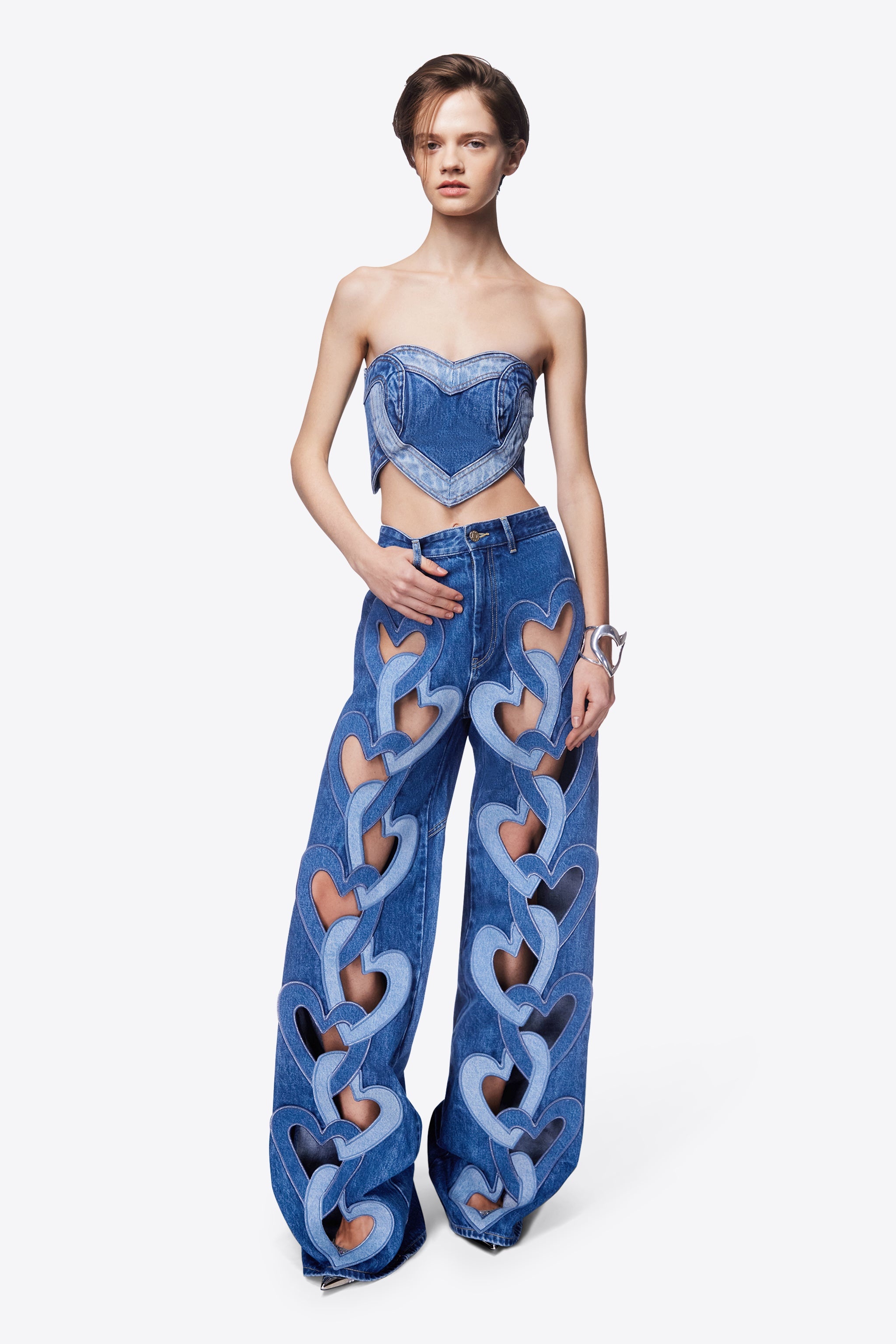 HEART CUTOUT WIDE LEG JEAN - 4