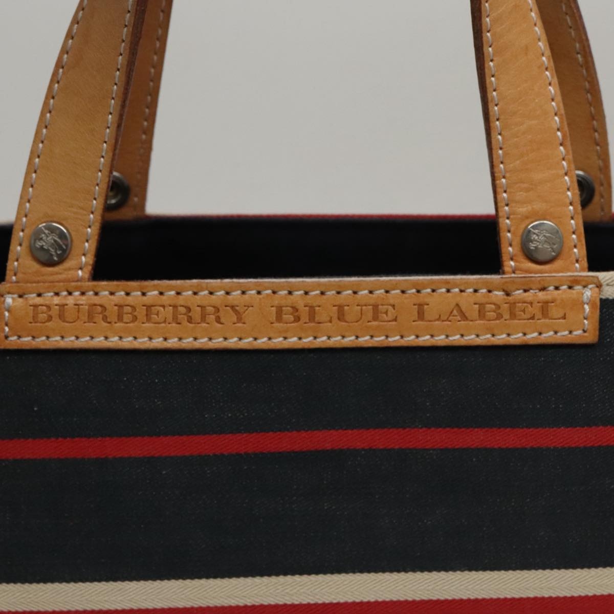 Burberry Hand Bag Canvas Leather Navy Silver - 14