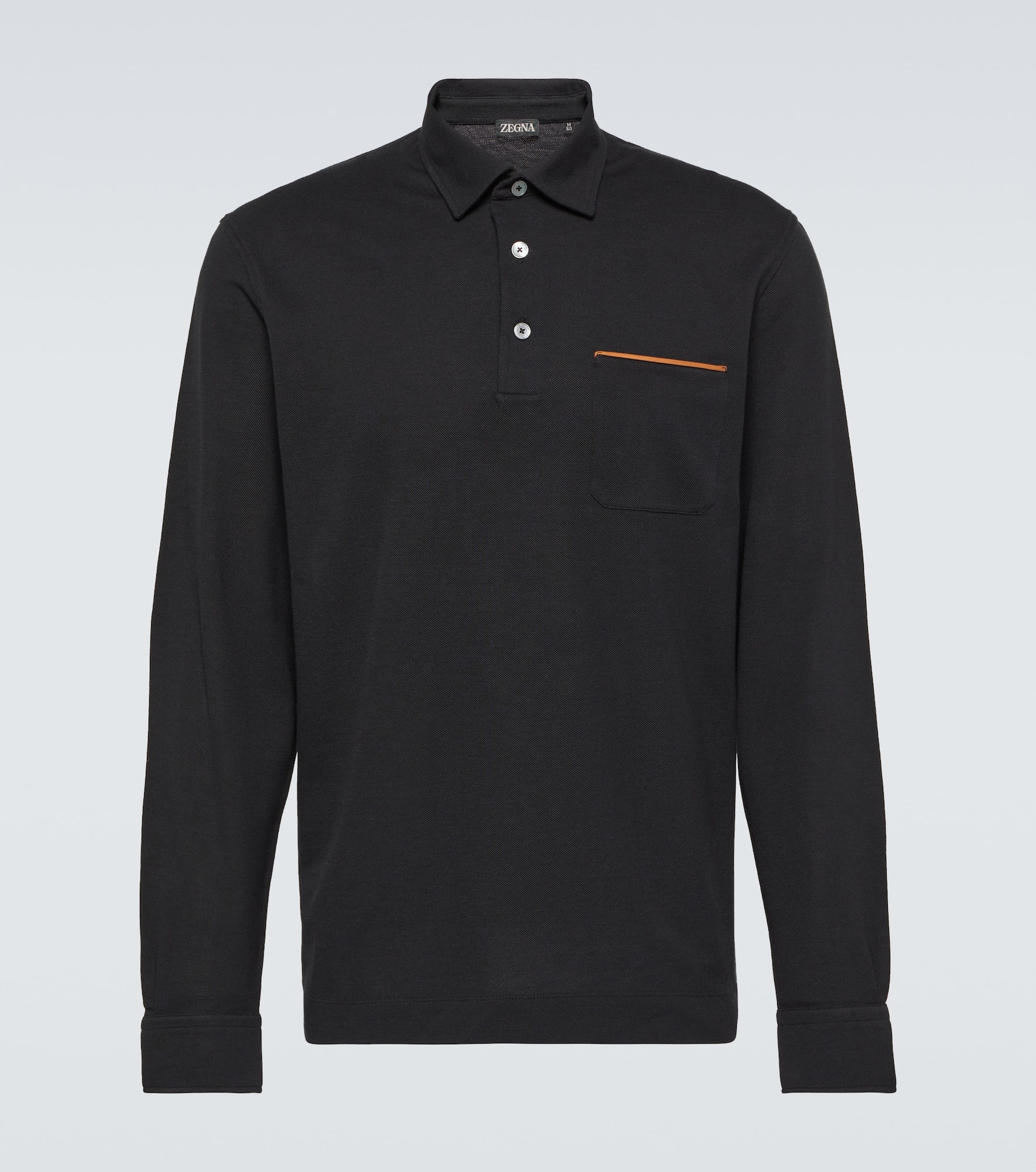Long-sleeved cotton piqué polo shirt - 1