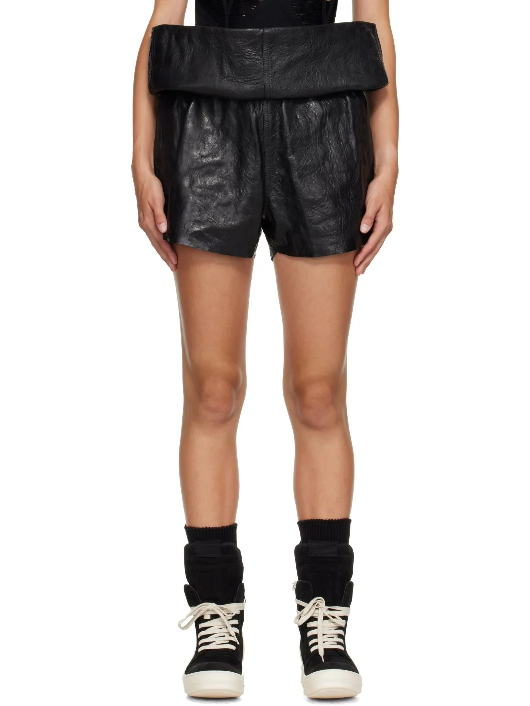 Black Tower Crater Leather Shorts - 1