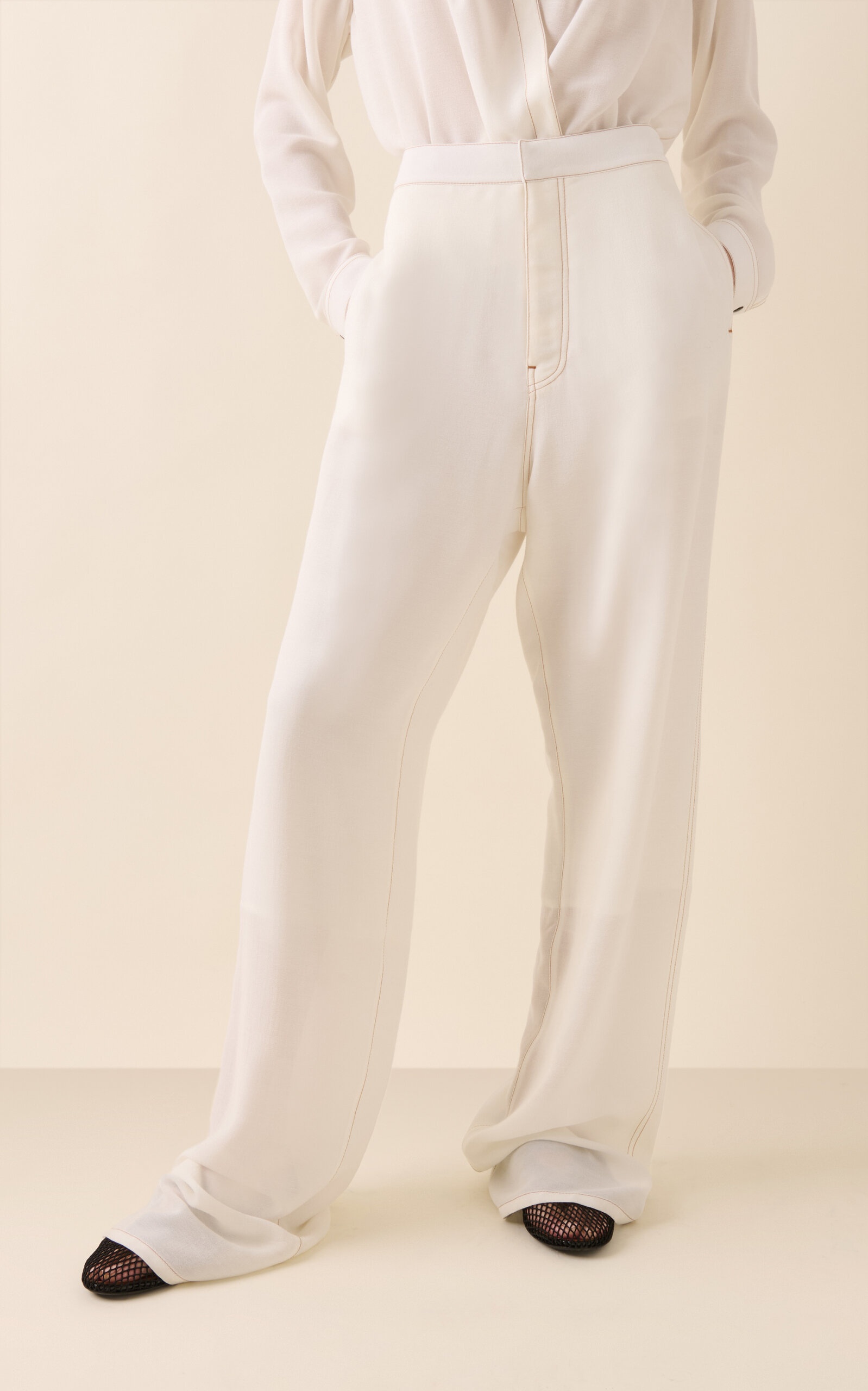 Fluid Wool-Blend Straight-Leg Pants ivory - 3