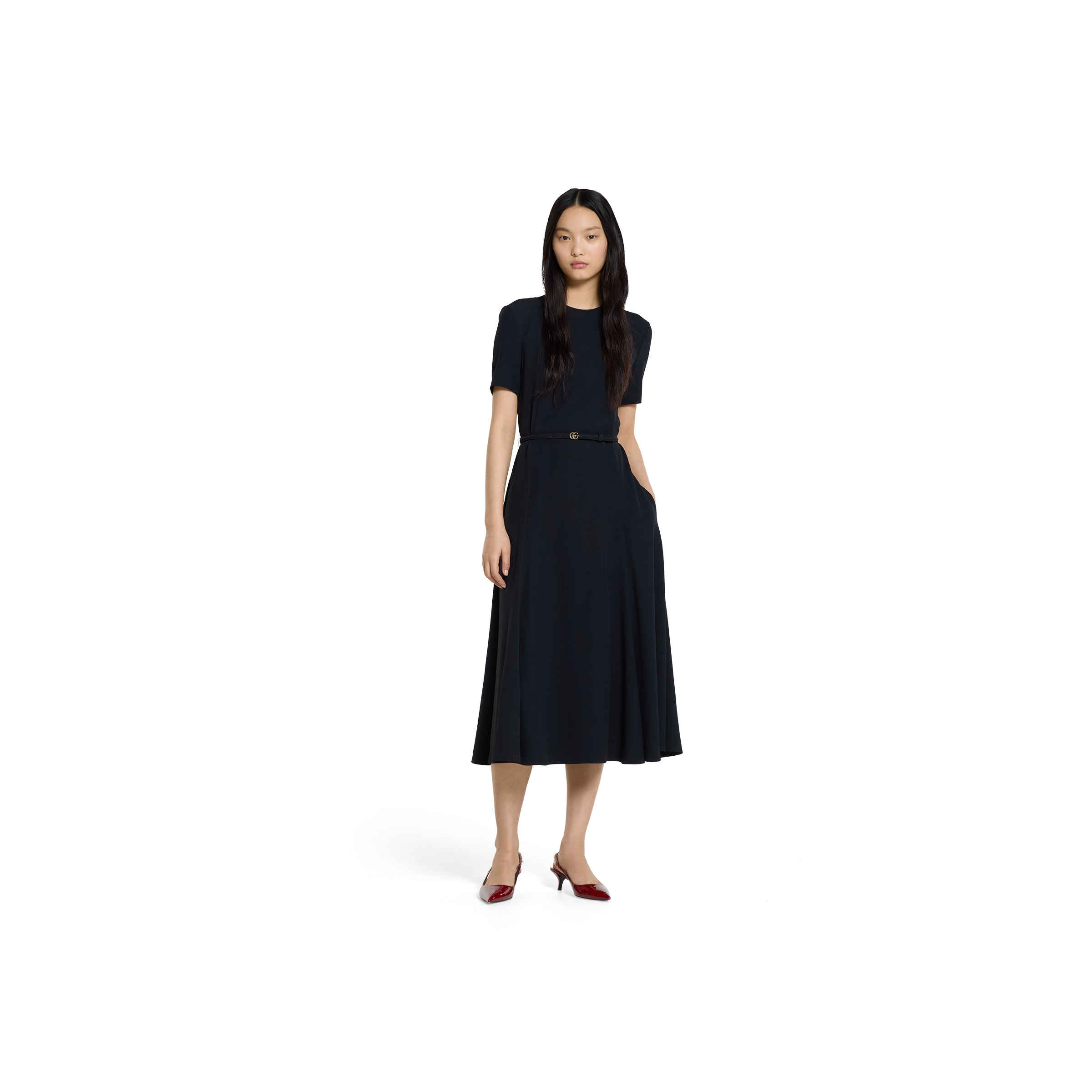 Satin dress with Double G belt - 2