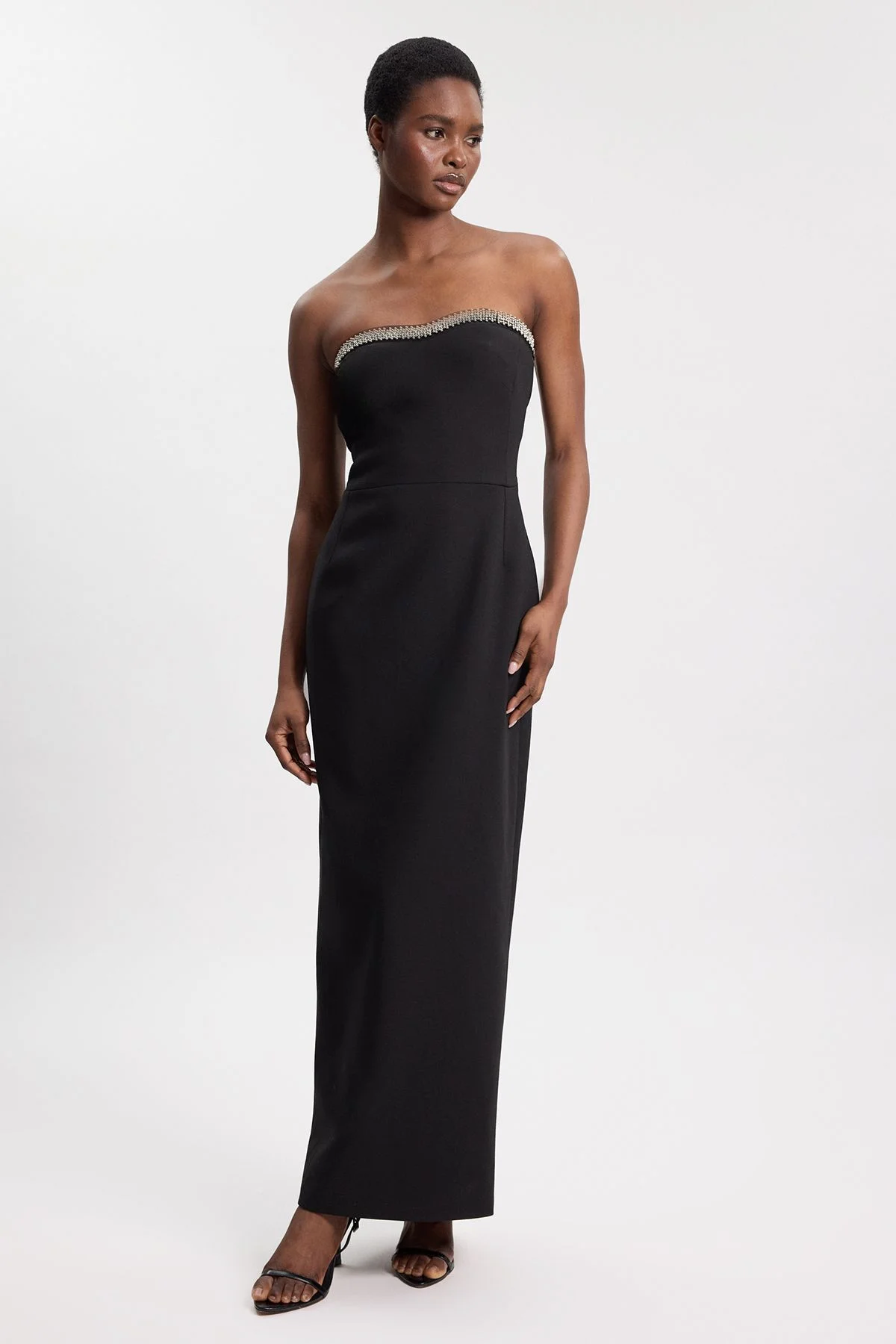 Soft Tailored Crepe Embellished Bandeau Midi Dress - 1