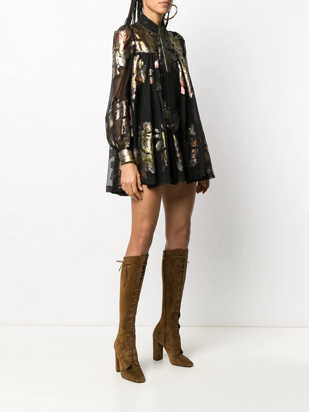 floral jacquard silk mini dress - 3