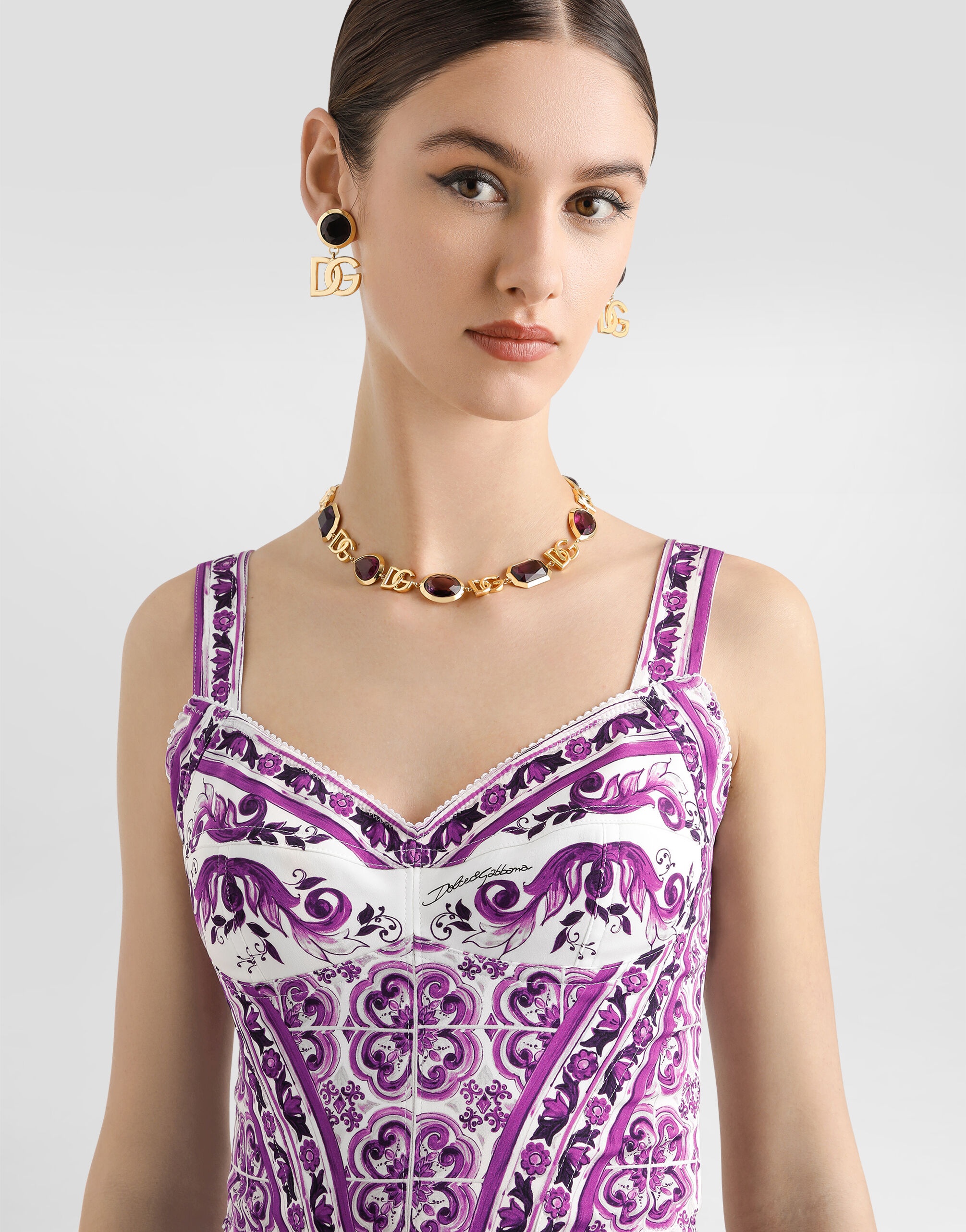 Majolica-print charmeuse bustier top - 4
