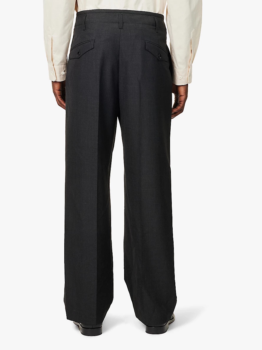 Pleated straight-leg mélange-twill wool trousers - 4