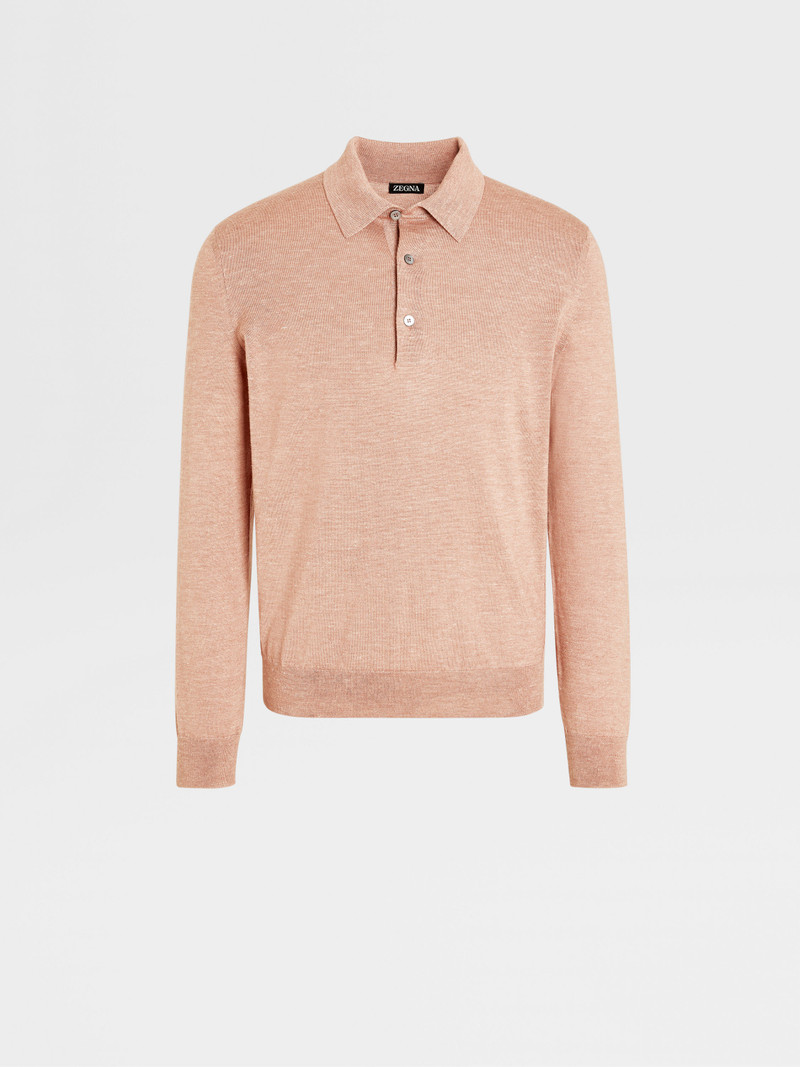 DUST PINK SILK CASHMERE AND LINEN POLO SHIRT 1