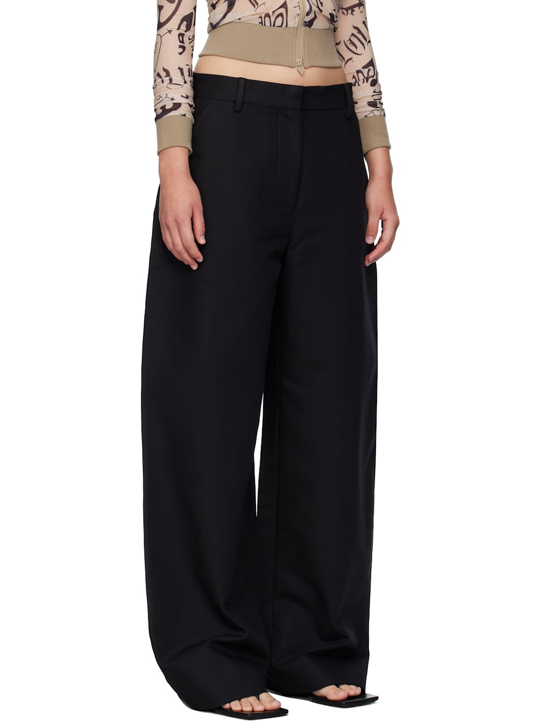 Black Tailored Satin Trousers - 2