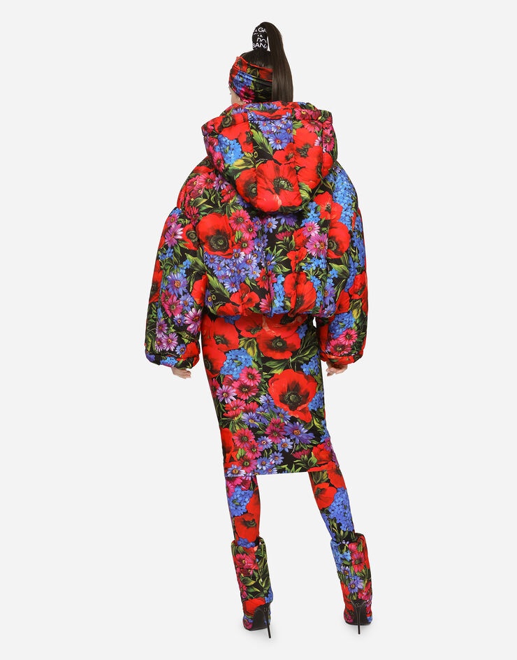 Short meadow-print nylon down jacket - 2