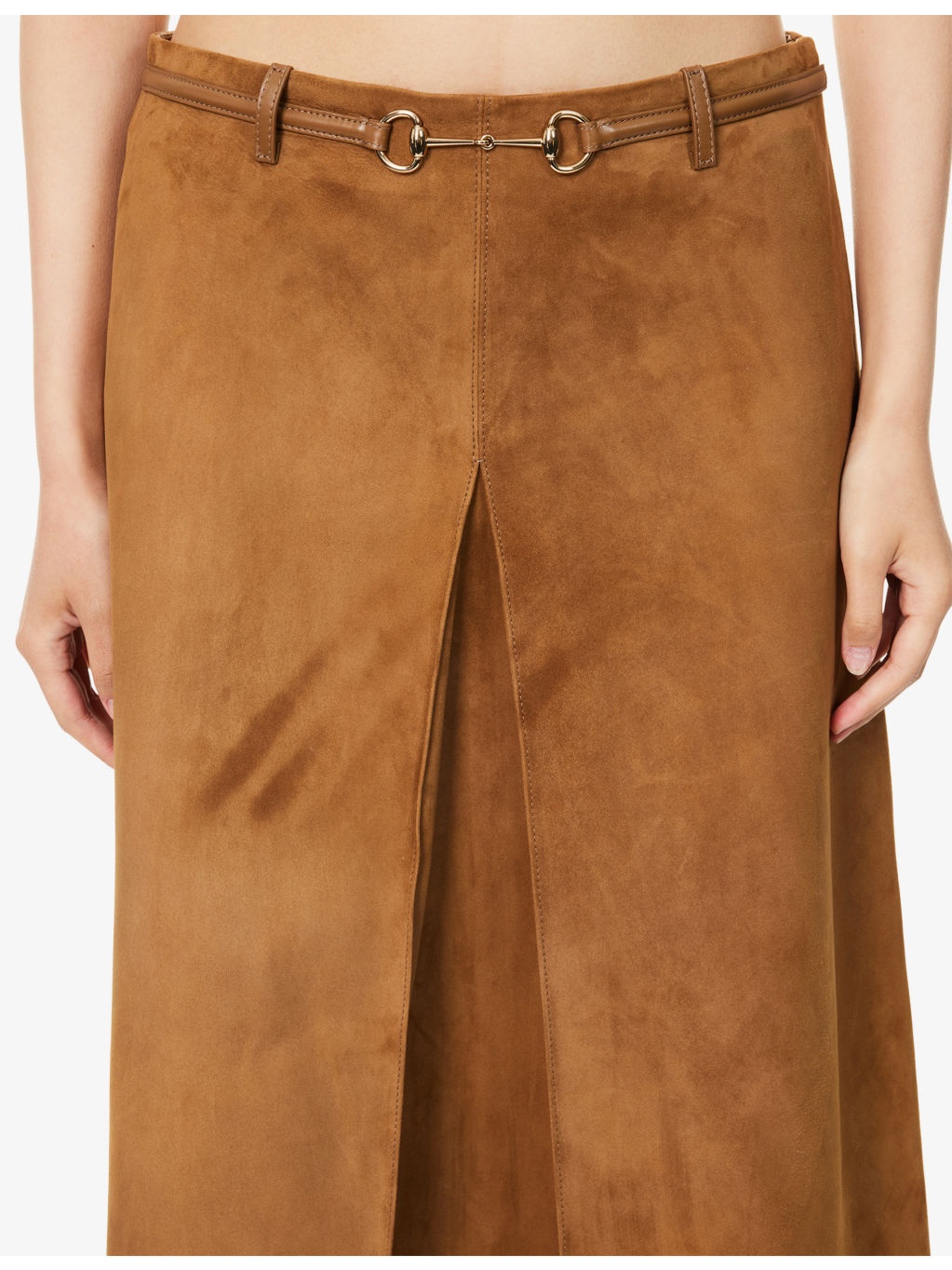 Horsebit Pleated Suede Midi Skirt - 5