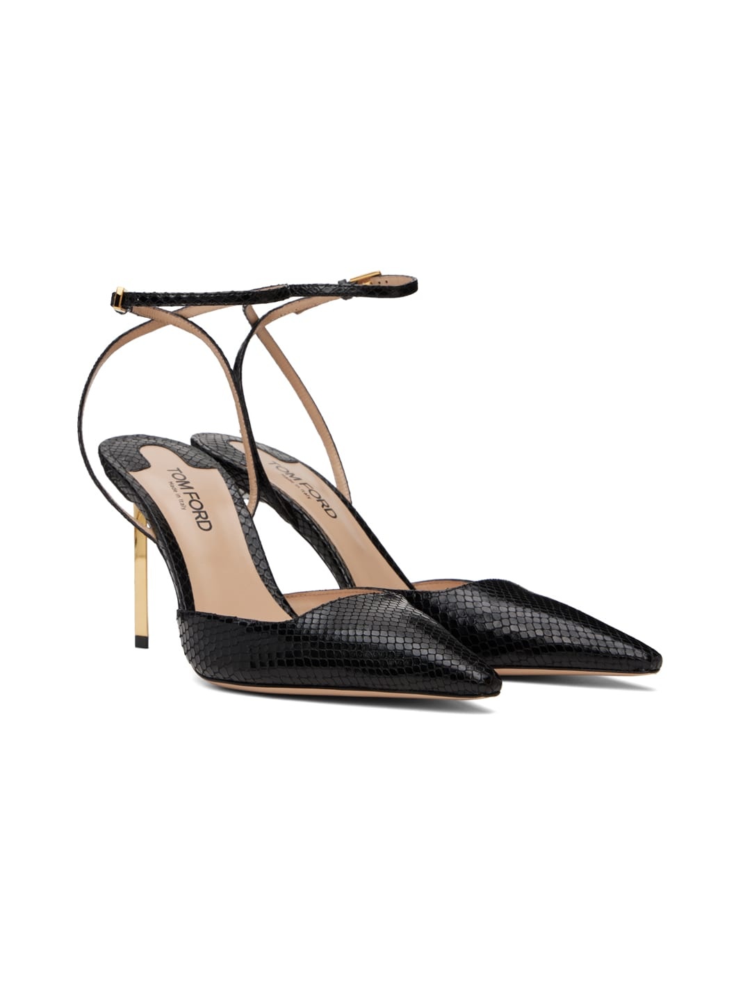 Black Python Slingback Heels - 4