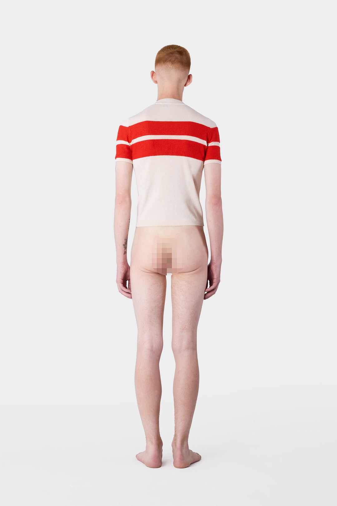 STRIPED KNIT SHORTSLEEVE TOP / off white & acid red - 8