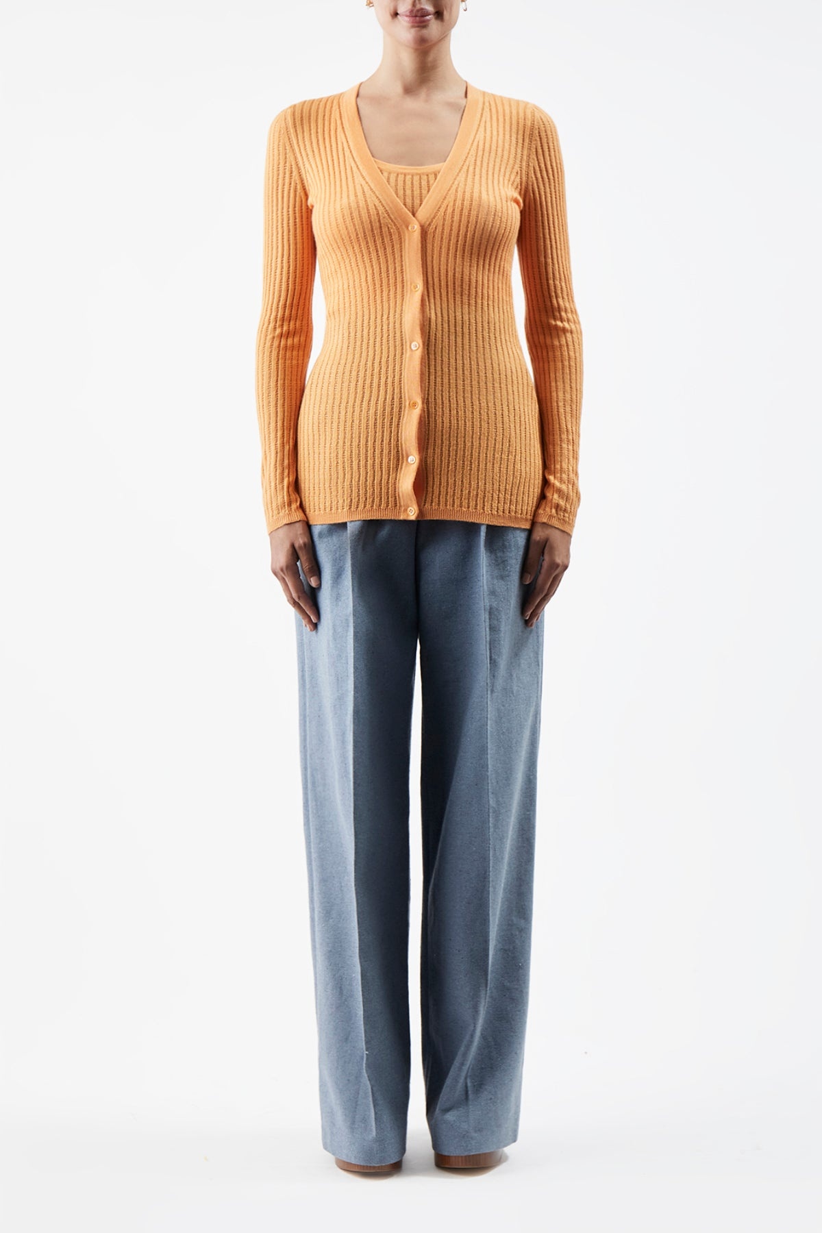 Homer Pointelle V-Neck Cardigan in Silk Cashmere - 2