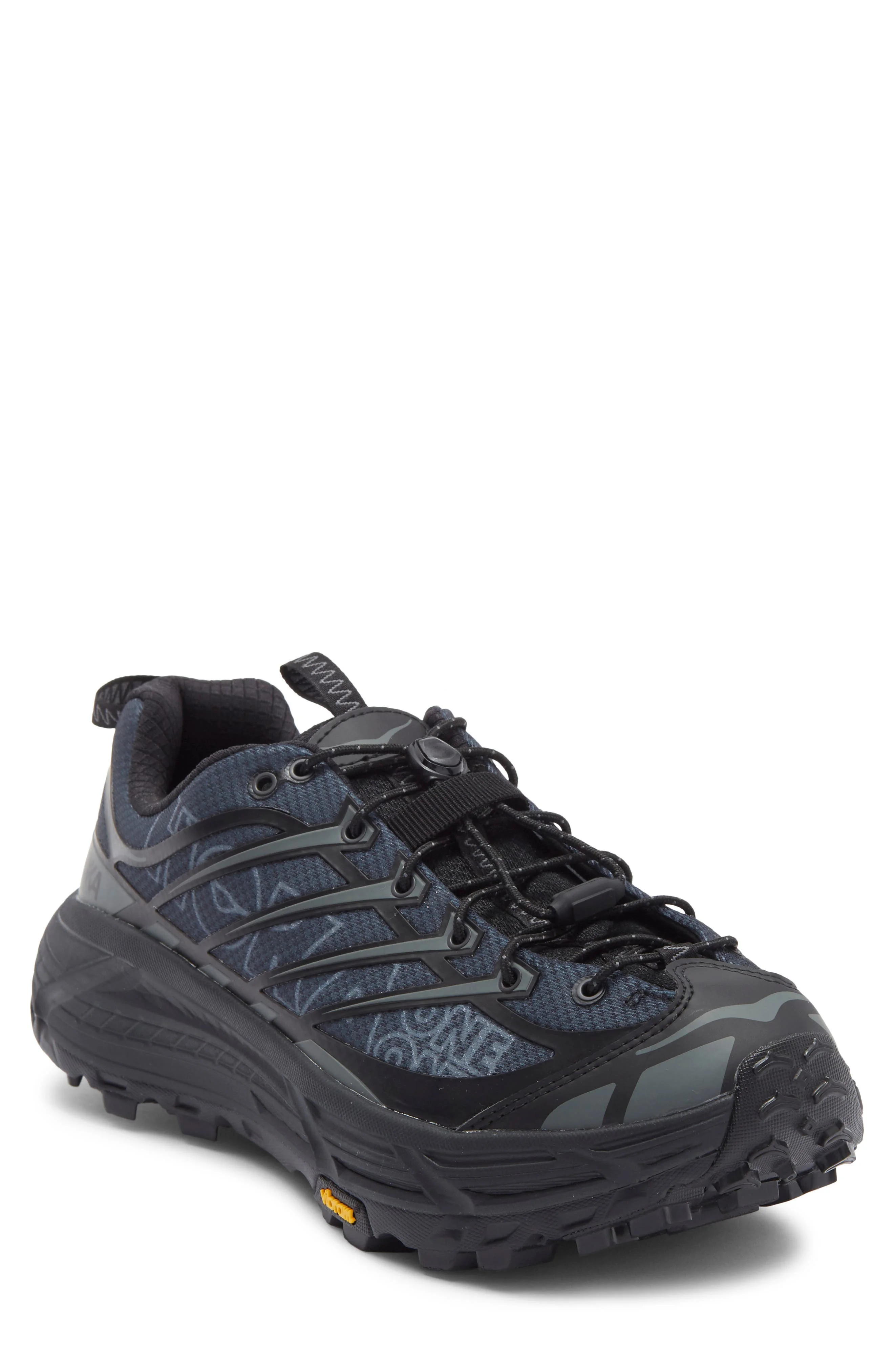 HOKA Mafate Three2 Wordmark Sneaker in Black /Outer Orbit at Nordstrom - 1